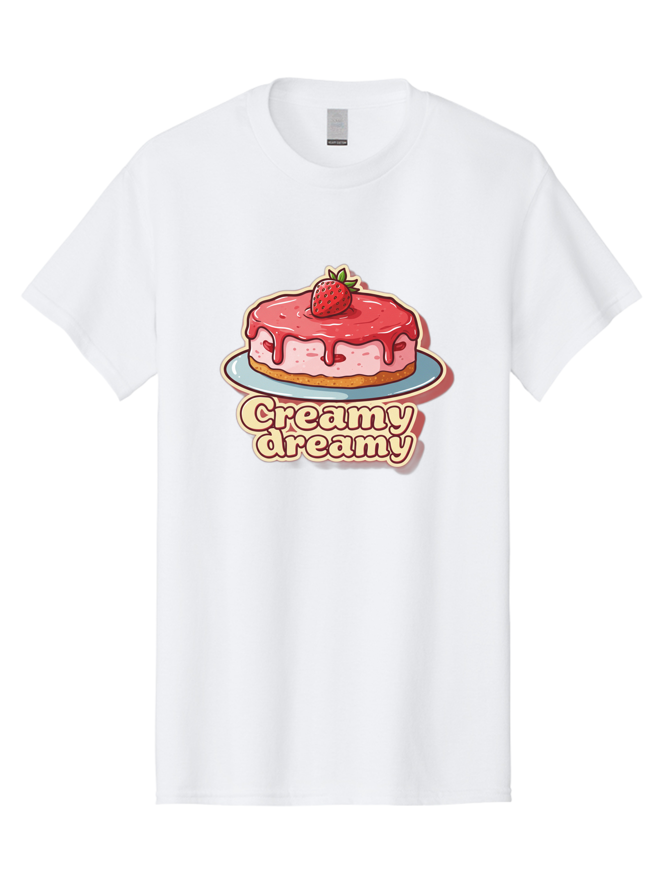 Creamy-Dreamy Men'S Graphic Tee, 100% Cotton, Comfortable Casual Summer Wear, Machine Washable, Strawberry Cheesecake, Sweet Treats, Dessert Lover, Pink Frosting, Strawberry Topping, Creamy Texture, Dreamy Delights, Foodie Art, Bab823
