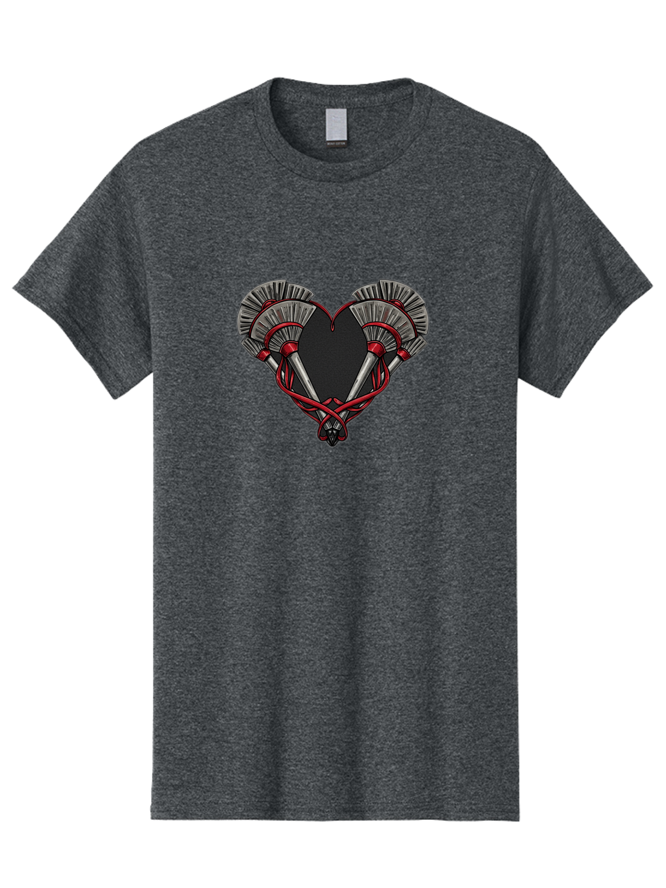 Crossed-Swords-In-Heart Men'S Graphic Tee, 100% Cotton, Comfortable Casual Summer Wear, Machine Washable, Crossed Daggers, Heart Shape, Red Ribbon, Black Heart, Dagger Blades, Silver Handles, Red Accents, Gothic Design, Symbolic Artwork, Bab824