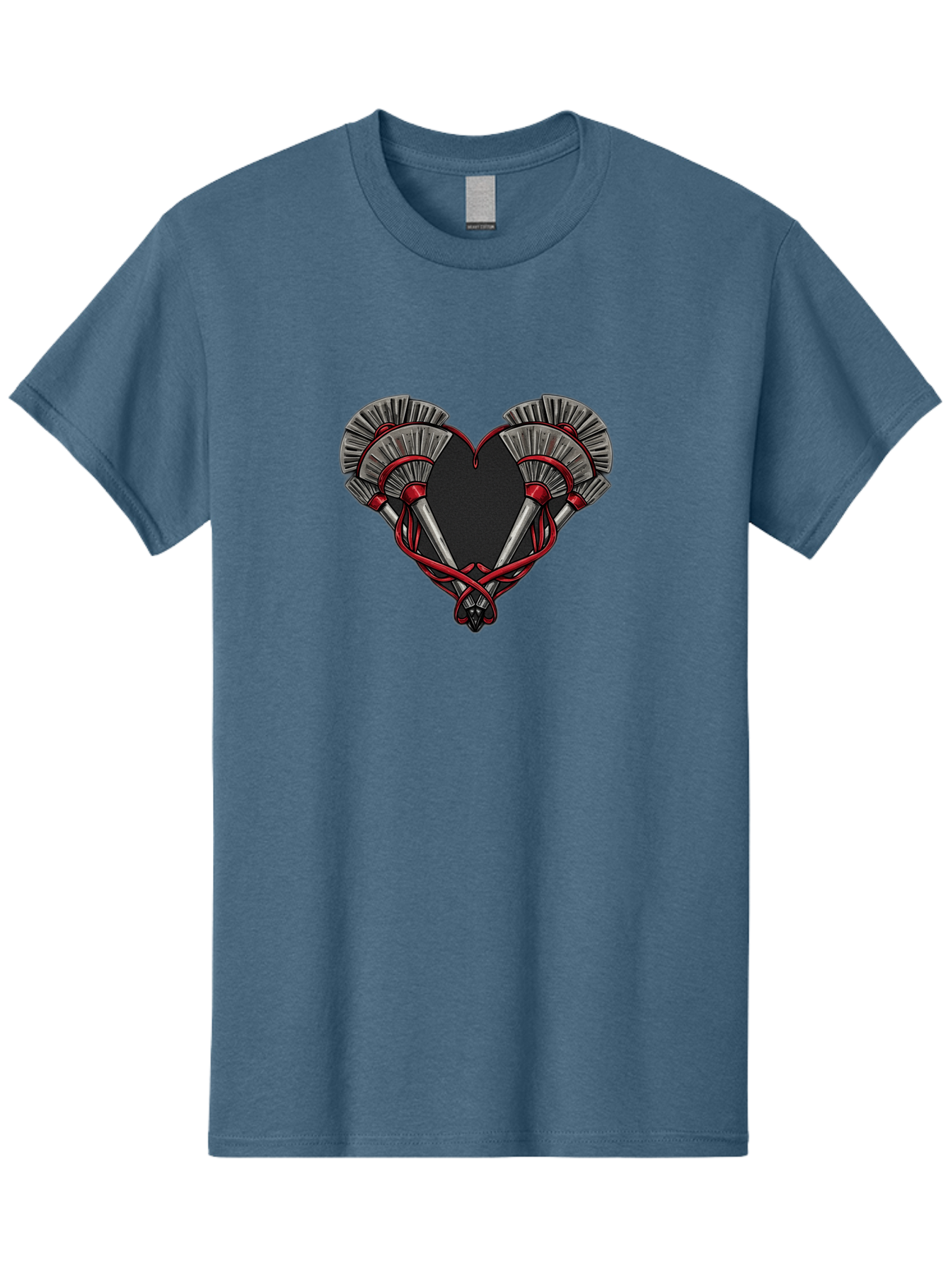 Crossed-Swords-In-Heart Men'S Graphic Tee, 100% Cotton, Comfortable Casual Summer Wear, Machine Washable, Crossed Daggers, Heart Shape, Red Ribbon, Black Heart, Dagger Blades, Silver Handles, Red Accents, Gothic Design, Symbolic Artwork, Bab824
