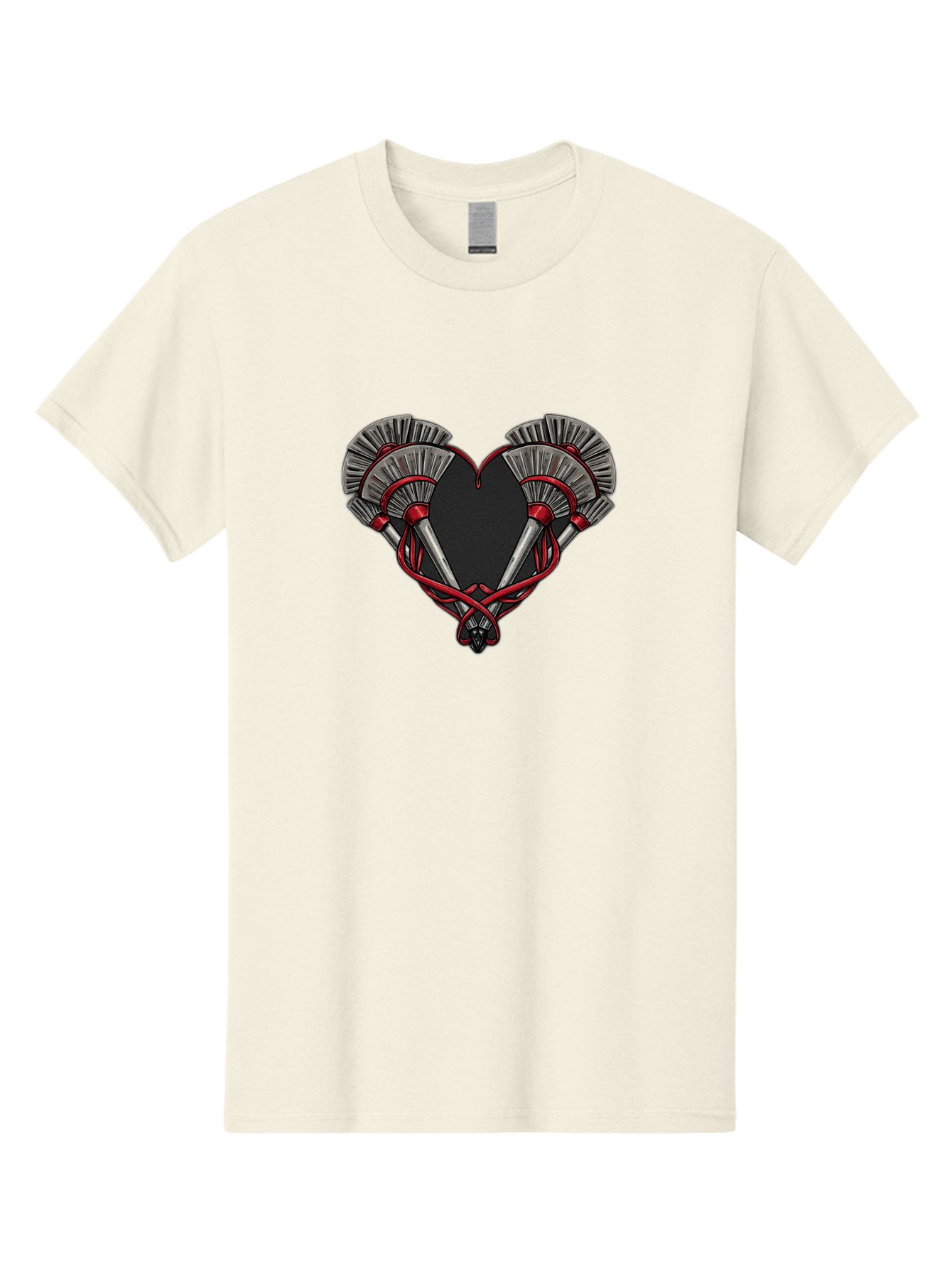 Crossed-Swords-In-Heart Men'S Graphic Tee, 100% Cotton, Comfortable Casual Summer Wear, Machine Washable, Crossed Daggers, Heart Shape, Red Ribbon, Black Heart, Dagger Blades, Silver Handles, Red Accents, Gothic Design, Symbolic Artwork, Bab824