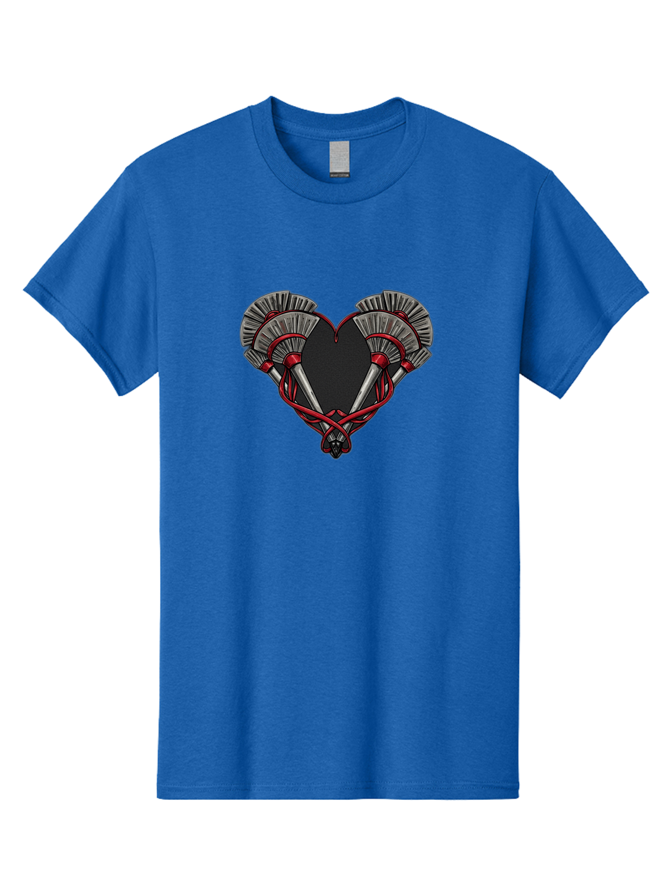Crossed-Swords-In-Heart Men'S Graphic Tee, 100% Cotton, Comfortable Casual Summer Wear, Machine Washable, Crossed Daggers, Heart Shape, Red Ribbon, Black Heart, Dagger Blades, Silver Handles, Red Accents, Gothic Design, Symbolic Artwork, Bab824