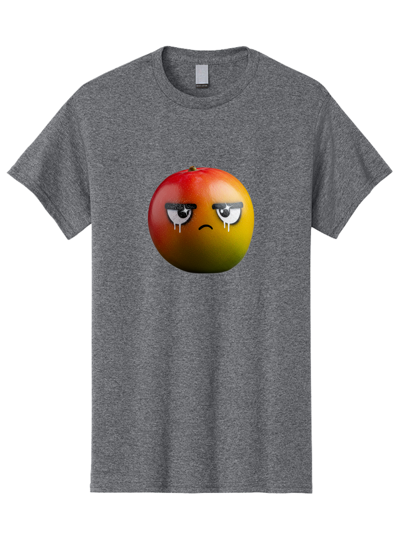 Crying-Mango-1 Men'S Graphic Tee, 100% Cotton, Comfortable Casual Summer Wear, Machine Washable, Mango With Sad Face, Crying Fruit, Distressed Expression, Emotional Fruit, Vibrant Colors, Artistic Design, Creative Illustration, Digital Art, Bab826