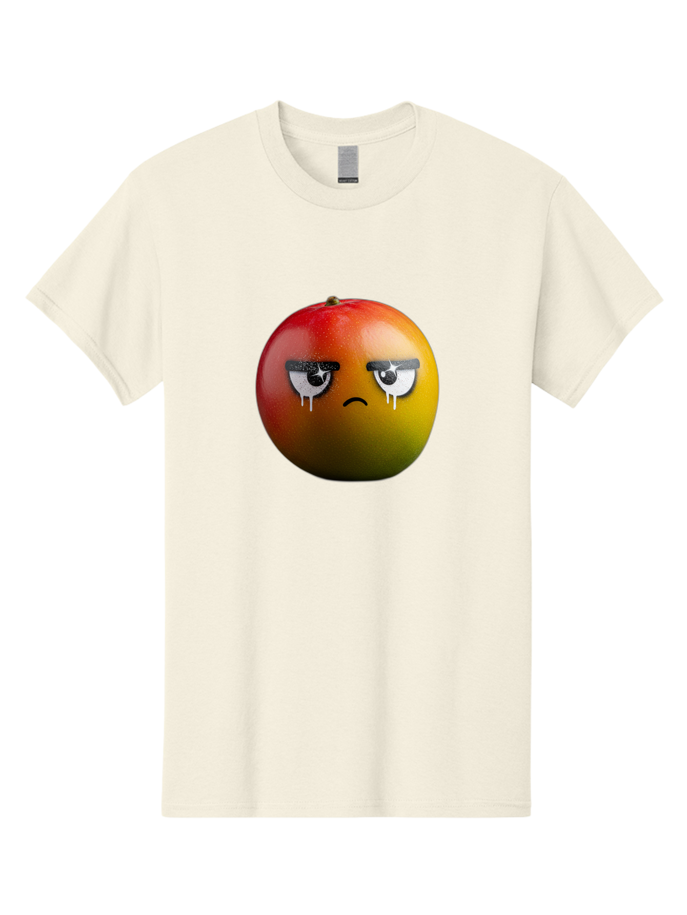 Crying-Mango-1 Men'S Graphic Tee, 100% Cotton, Comfortable Casual Summer Wear, Machine Washable, Mango With Sad Face, Crying Fruit, Distressed Expression, Emotional Fruit, Vibrant Colors, Artistic Design, Creative Illustration, Digital Art, Bab826