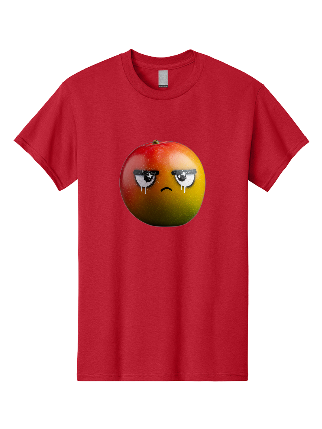 Crying-Mango-1 Men'S Graphic Tee, 100% Cotton, Comfortable Casual Summer Wear, Machine Washable, Mango With Sad Face, Crying Fruit, Distressed Expression, Emotional Fruit, Vibrant Colors, Artistic Design, Creative Illustration, Digital Art, Bab826