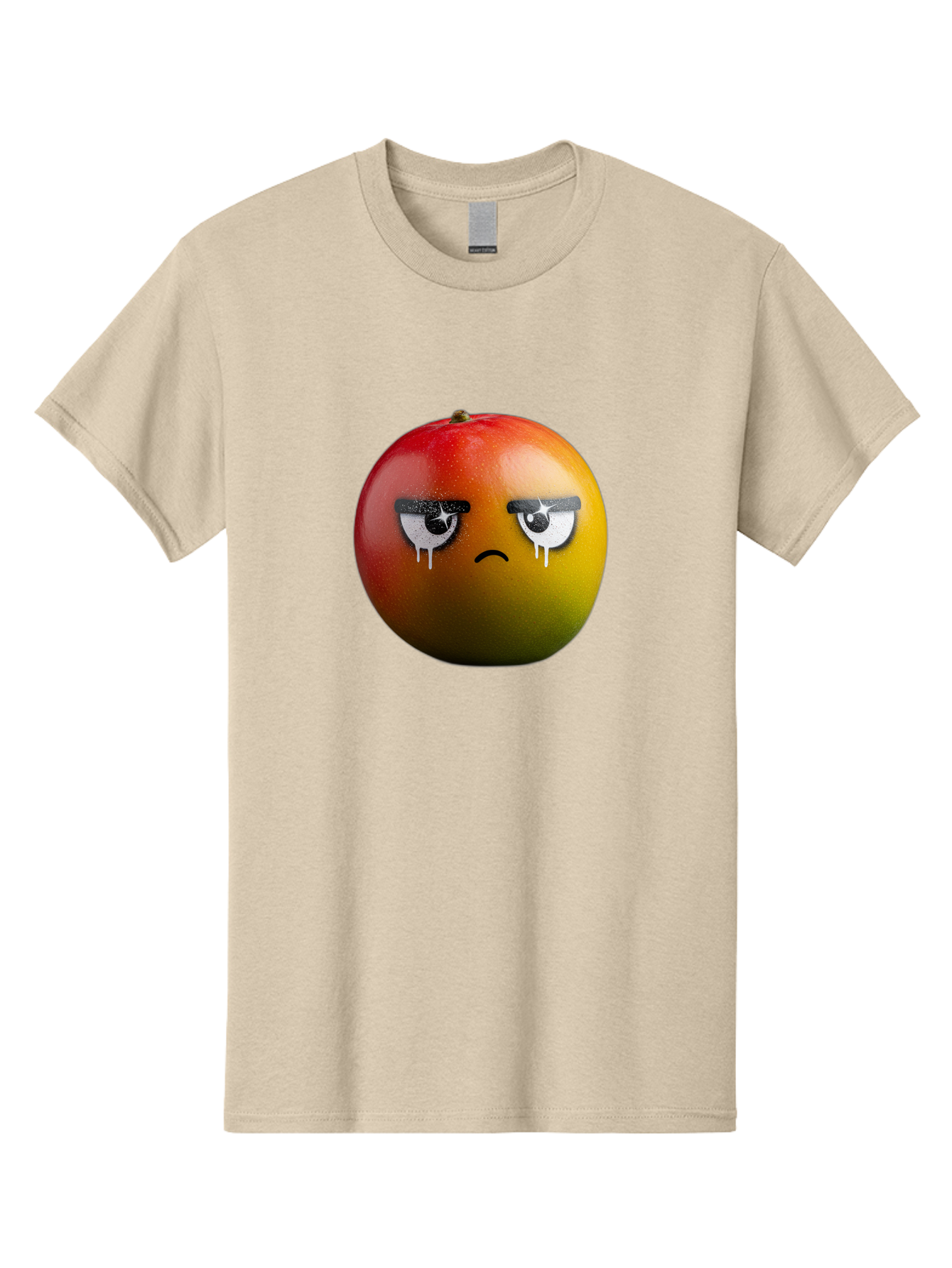 Crying-Mango-1 Men'S Graphic Tee, 100% Cotton, Comfortable Casual Summer Wear, Machine Washable, Mango With Sad Face, Crying Fruit, Distressed Expression, Emotional Fruit, Vibrant Colors, Artistic Design, Creative Illustration, Digital Art, Bab826