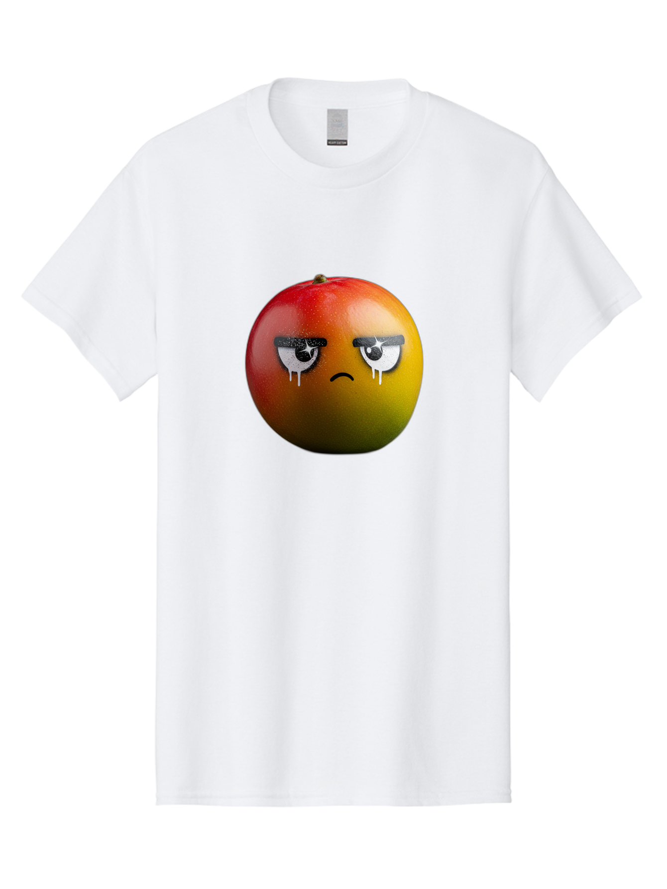 Crying-Mango-1 Men'S Graphic Tee, 100% Cotton, Comfortable Casual Summer Wear, Machine Washable, Mango With Sad Face, Crying Fruit, Distressed Expression, Emotional Fruit, Vibrant Colors, Artistic Design, Creative Illustration, Digital Art, Bab826