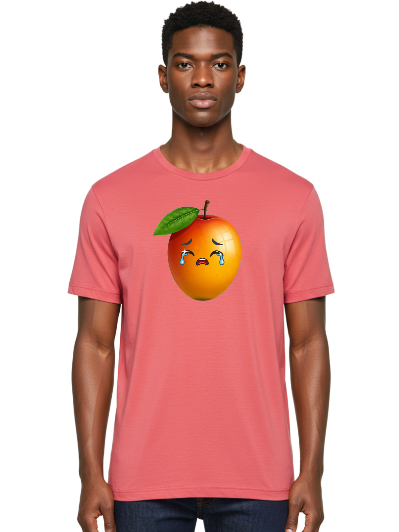 Crying-Peach Men'S Graphic Tee, 100% Cotton, Comfortable Casual Summer Wear, Machine Washable, Peach Fruit, Crying Face, Sad Expression, Tears, Sorrowful Emoji, Fruit Emoji, Emotional Face, Crying Peach, Peach With Tears Bab828