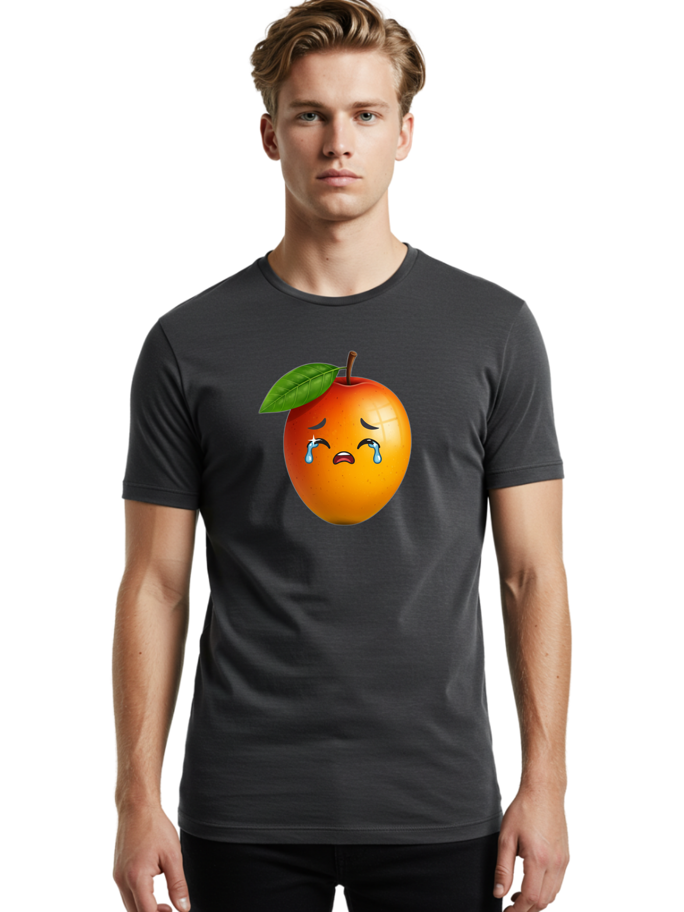 Crying-Peach Men'S Graphic Tee, 100% Cotton, Comfortable Casual Summer Wear, Machine Washable, Peach Fruit, Crying Face, Sad Expression, Tears, Sorrowful Emoji, Fruit Emoji, Emotional Face, Crying Peach, Peach With Tears Bab828