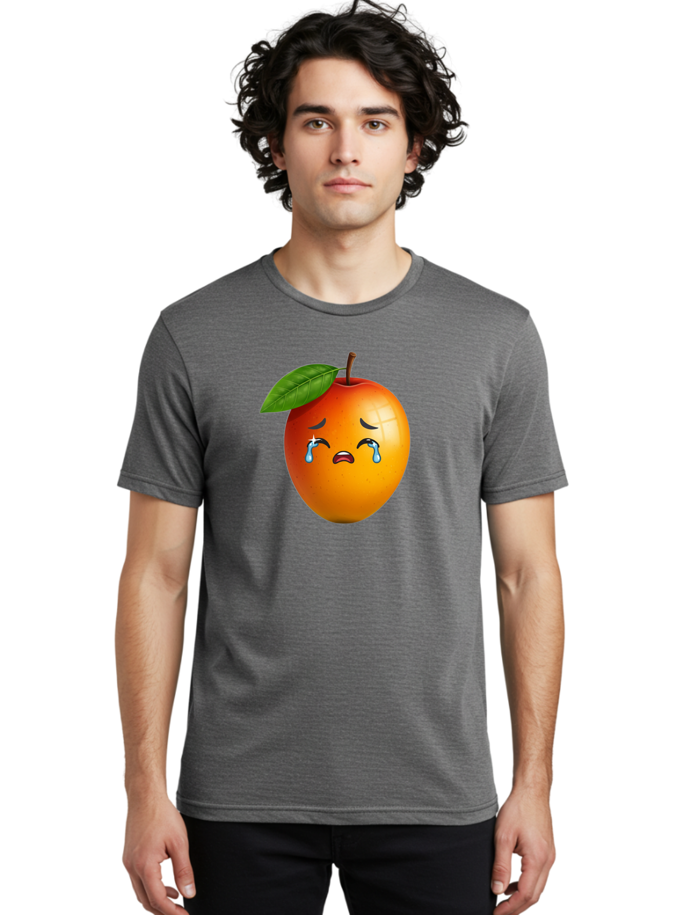 Crying-Peach Men'S Graphic Tee, 100% Cotton, Comfortable Casual Summer Wear, Machine Washable, Peach Fruit, Crying Face, Sad Expression, Tears, Sorrowful Emoji, Fruit Emoji, Emotional Face, Crying Peach, Peach With Tears Bab828