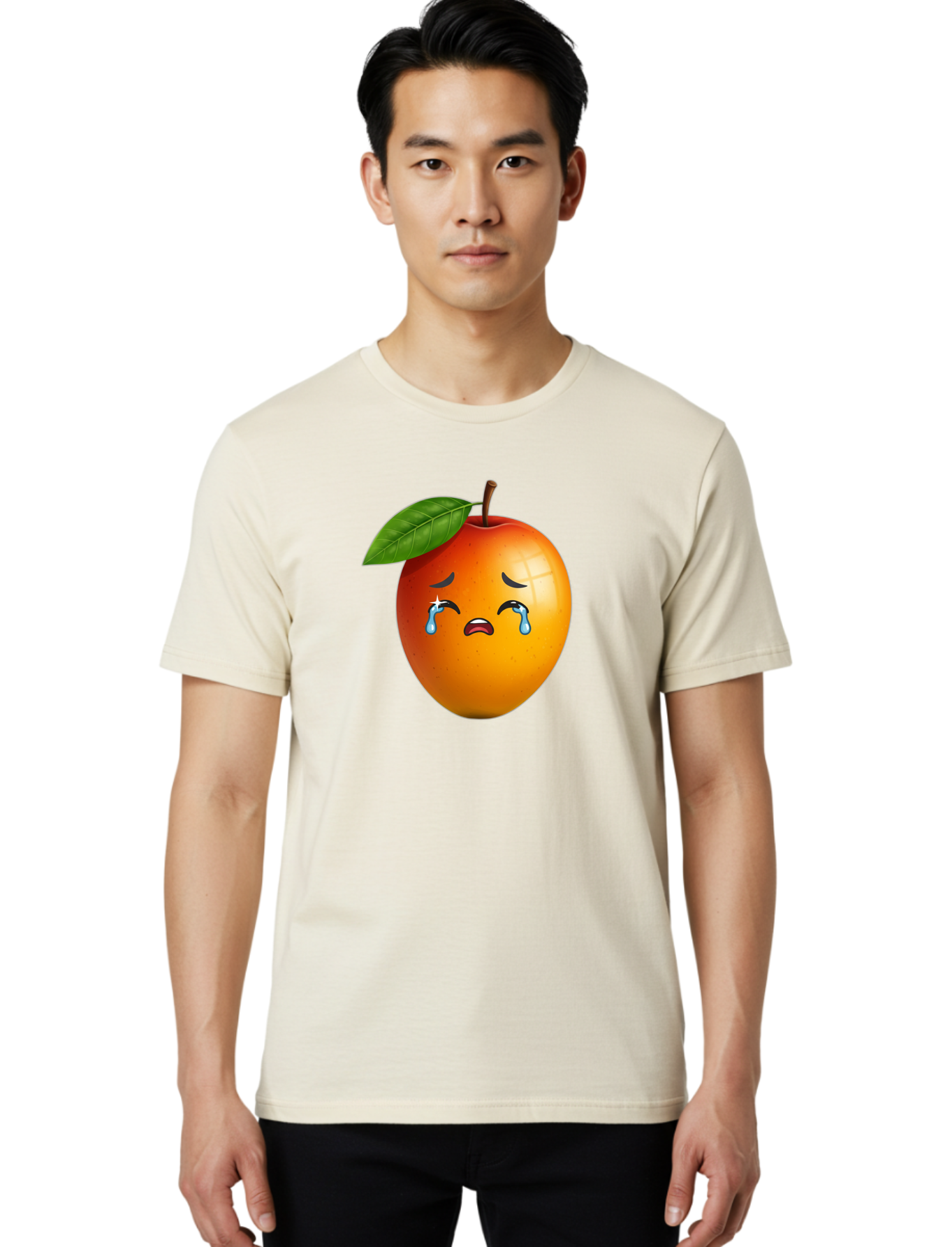 Crying-Peach Men'S Graphic Tee, 100% Cotton, Comfortable Casual Summer Wear, Machine Washable, Peach Fruit, Crying Face, Sad Expression, Tears, Sorrowful Emoji, Fruit Emoji, Emotional Face, Crying Peach, Peach With Tears Bab828
