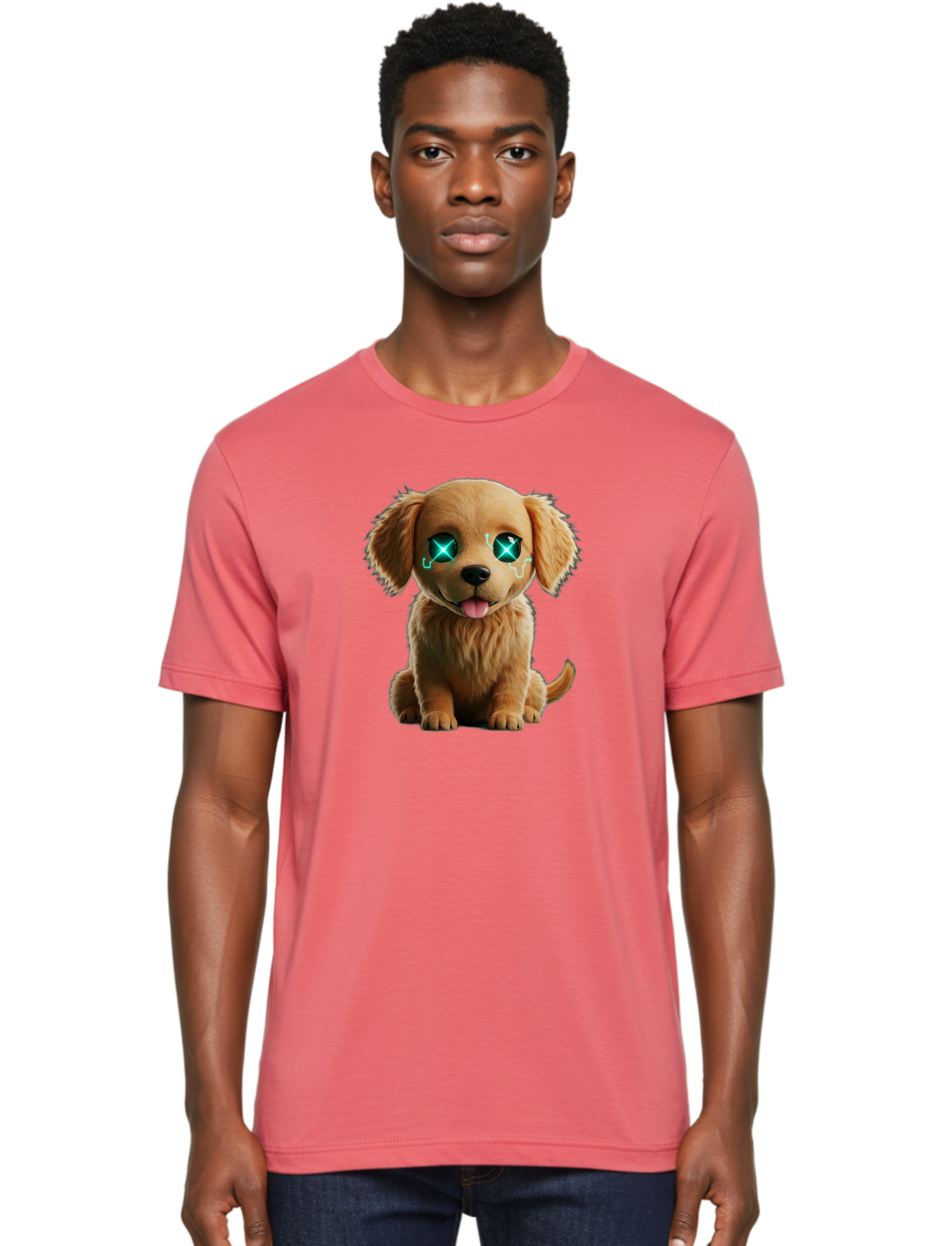 Crying-Puppy-1 Men'S Graphic Tee, 100% Cotton, Comfortable Casual Summer Wear, Machine Washable, Cute Dog, Cartoon-Style, Puppy Eyes, Sad Expression, Crying Tears, Sparkles, Digital Art, Kawaii, Adorable Animal, Funny Face Bab829