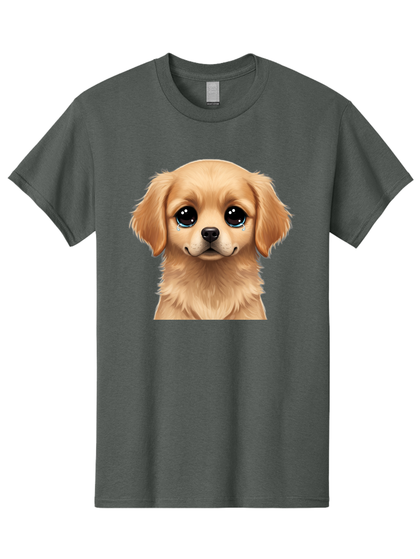 Crying-Puppy Men'S Graphic Tee, 100% Cotton, Comfortable Casual Summer Wear, Machine Washable, Sad Puppy, Crying Dog, Puppy Face, Sad Eyes, Dog Tears, Sorrowful Puppy, Adorable Puppy, Cute Dog, Dog Emotions Bab830