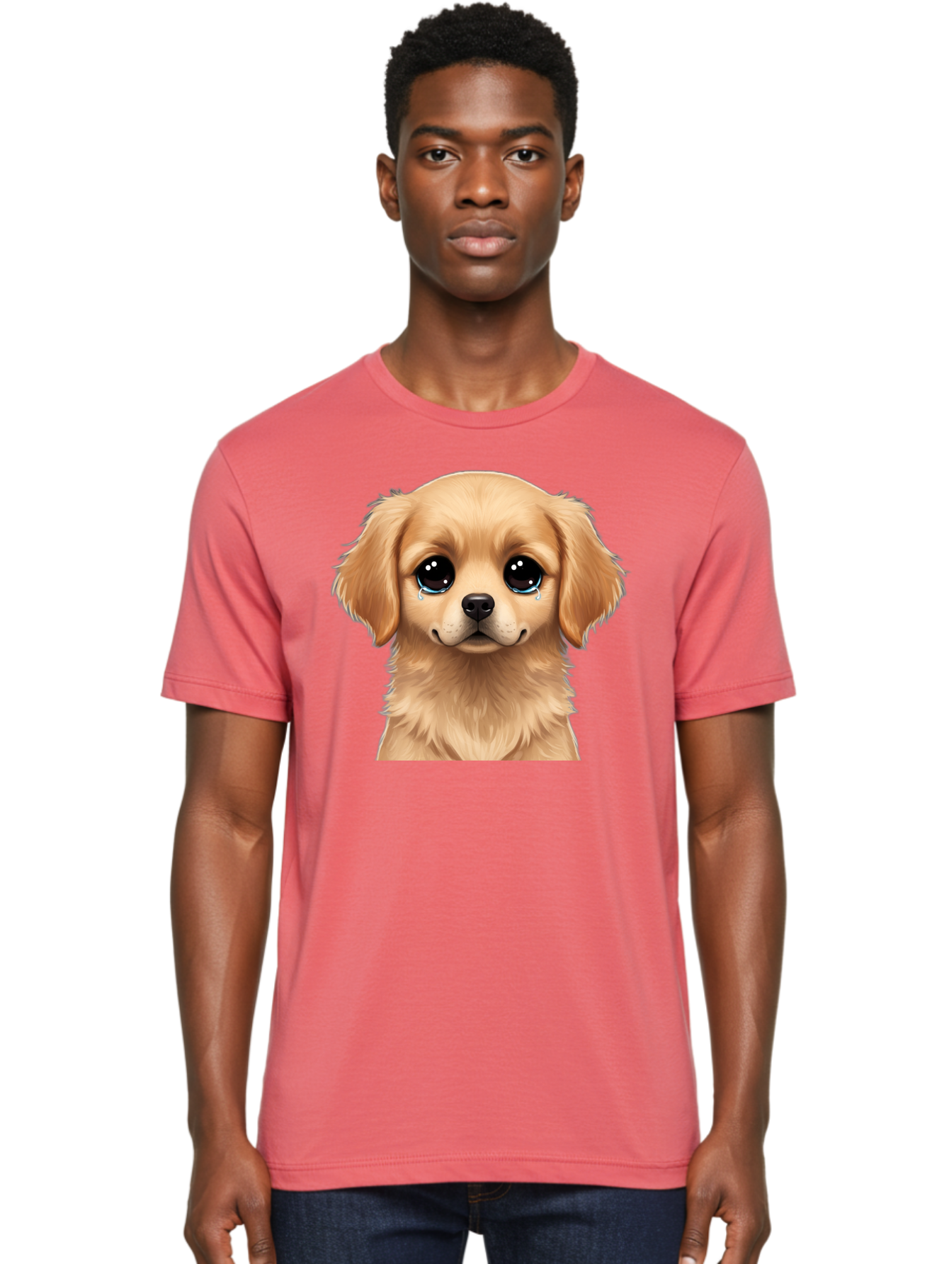 Crying-Puppy Men'S Graphic Tee, 100% Cotton, Comfortable Casual Summer Wear, Machine Washable, Sad Puppy, Crying Dog, Puppy Face, Sad Eyes, Dog Tears, Sorrowful Puppy, Adorable Puppy, Cute Dog, Dog Emotions Bab830
