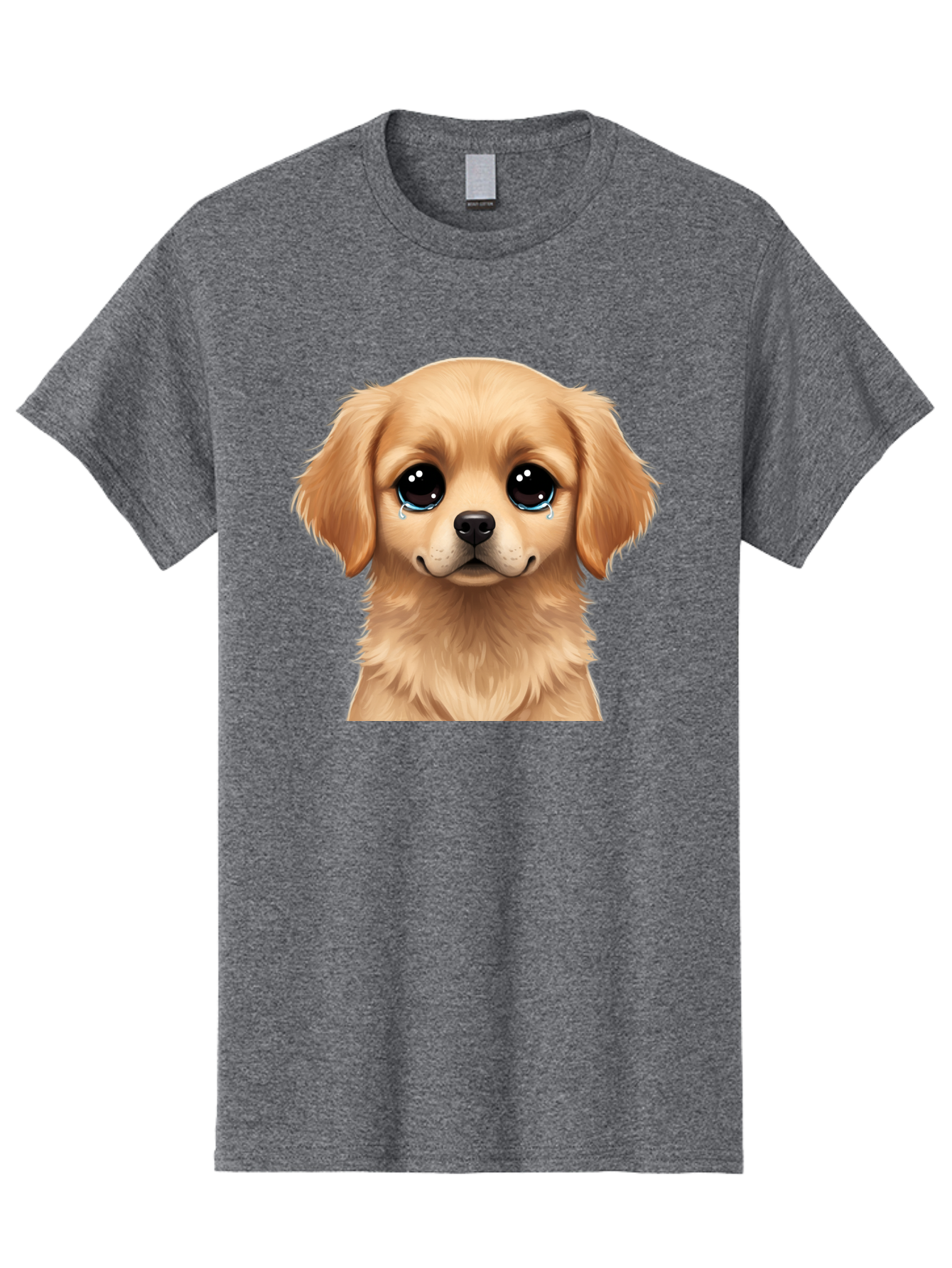 Crying-Puppy Men'S Graphic Tee, 100% Cotton, Comfortable Casual Summer Wear, Machine Washable, Sad Puppy, Crying Dog, Puppy Face, Sad Eyes, Dog Tears, Sorrowful Puppy, Adorable Puppy, Cute Dog, Dog Emotions Bab830