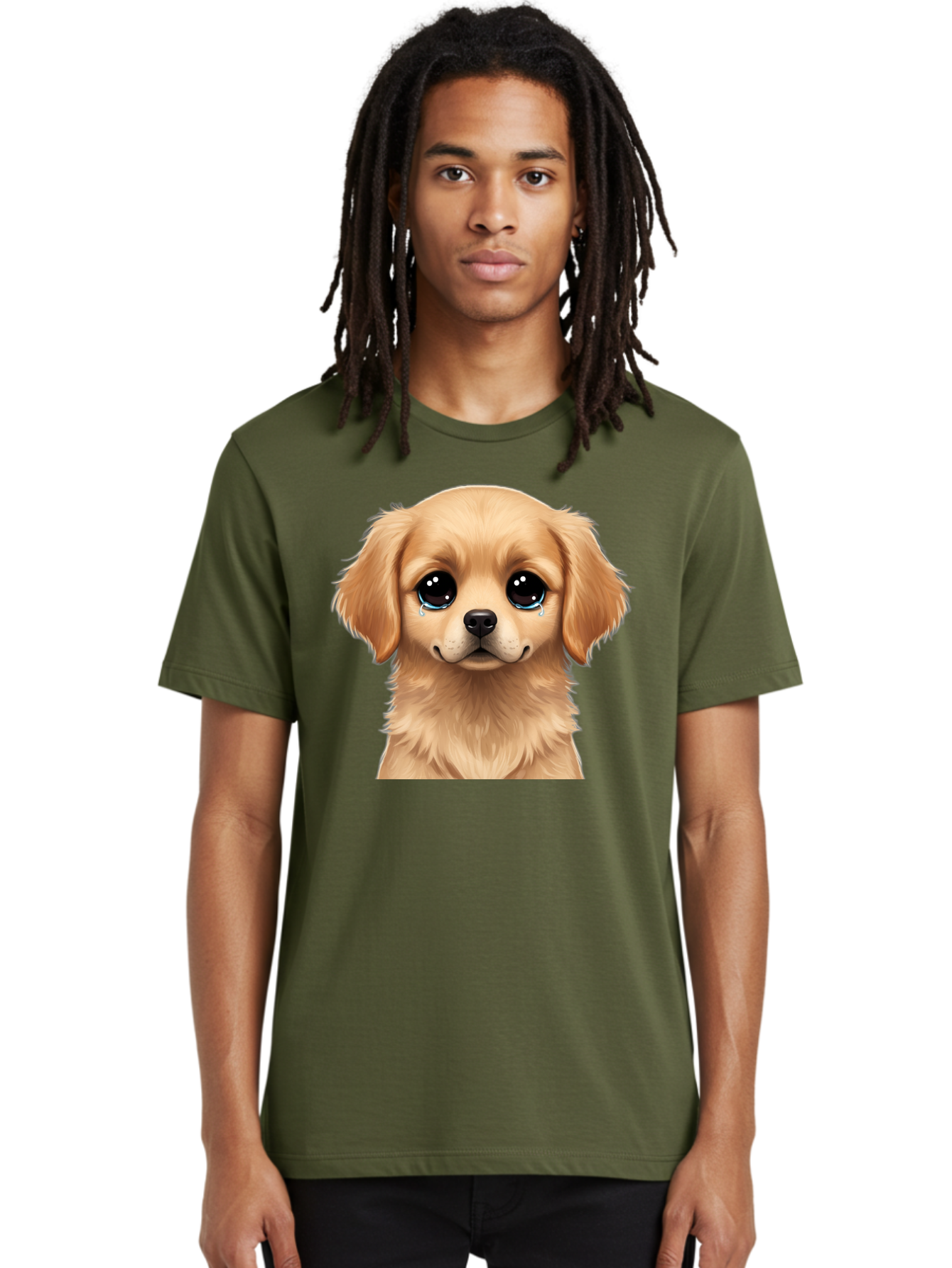 Crying-Puppy Men'S Graphic Tee, 100% Cotton, Comfortable Casual Summer Wear, Machine Washable, Sad Puppy, Crying Dog, Puppy Face, Sad Eyes, Dog Tears, Sorrowful Puppy, Adorable Puppy, Cute Dog, Dog Emotions Bab830