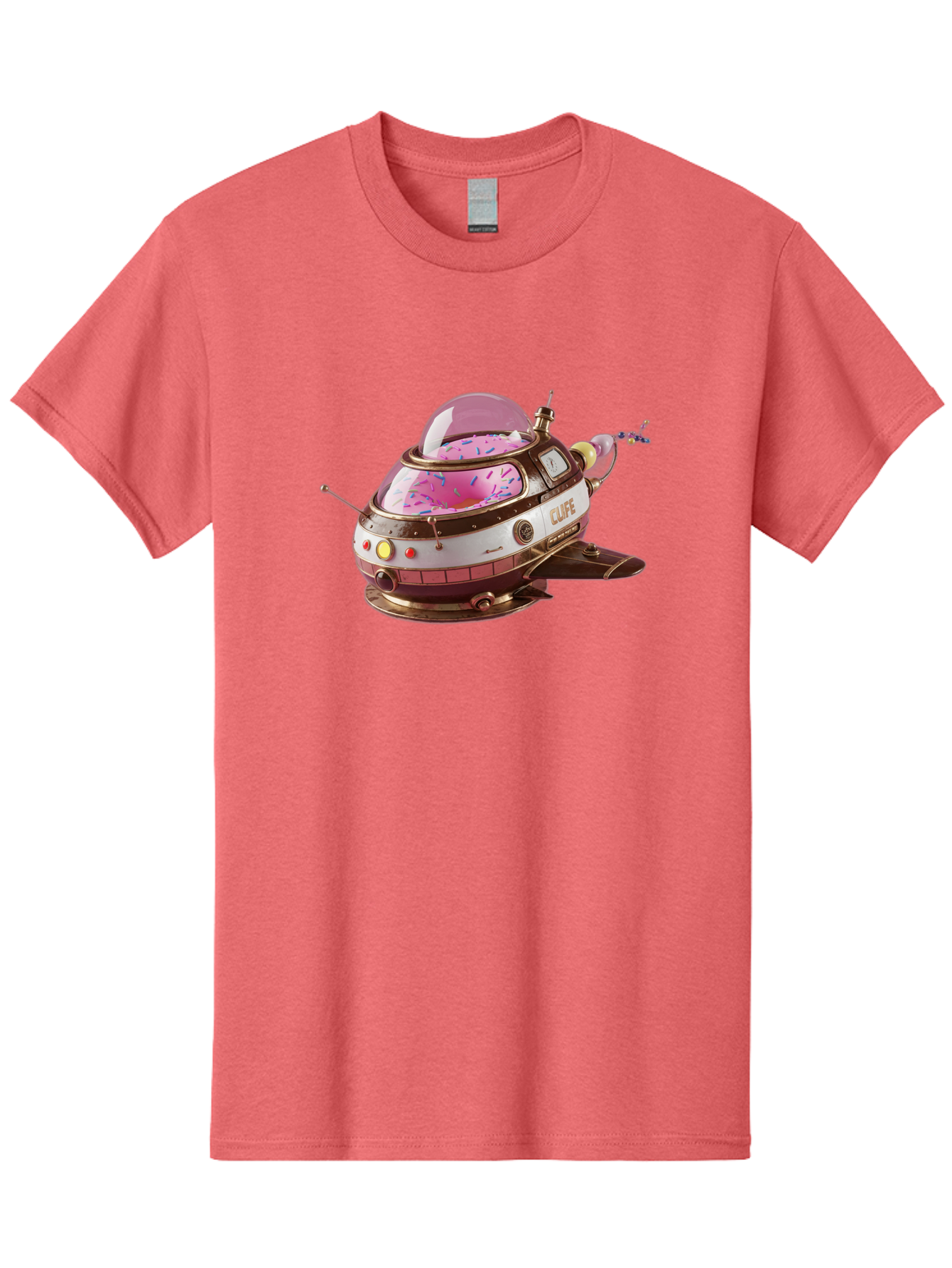 Cufe-Spacecraft Men'S Graphic Tee, 100% Cotton, Comfortable Casual Summer Wear, Machine Washable, Cupcake Spaceship, Futuristic Dessert, Whimsical Design, Sprinkles, Pink Frosting, Retro-Futuristic Style, Cartoonish Charm, Sci-Fi Treat Bab832