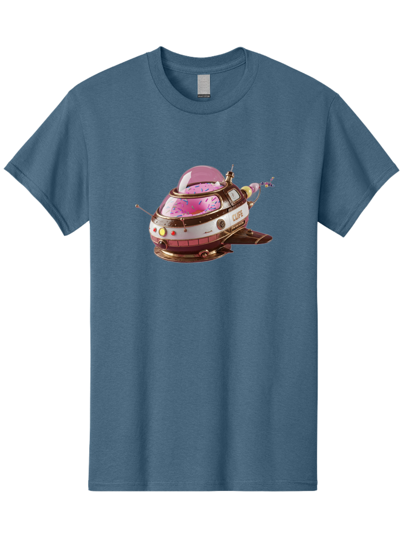 Cufe-Spacecraft Men'S Graphic Tee, 100% Cotton, Comfortable Casual Summer Wear, Machine Washable, Cupcake Spaceship, Futuristic Dessert, Whimsical Design, Sprinkles, Pink Frosting, Retro-Futuristic Style, Cartoonish Charm, Sci-Fi Treat Bab832
