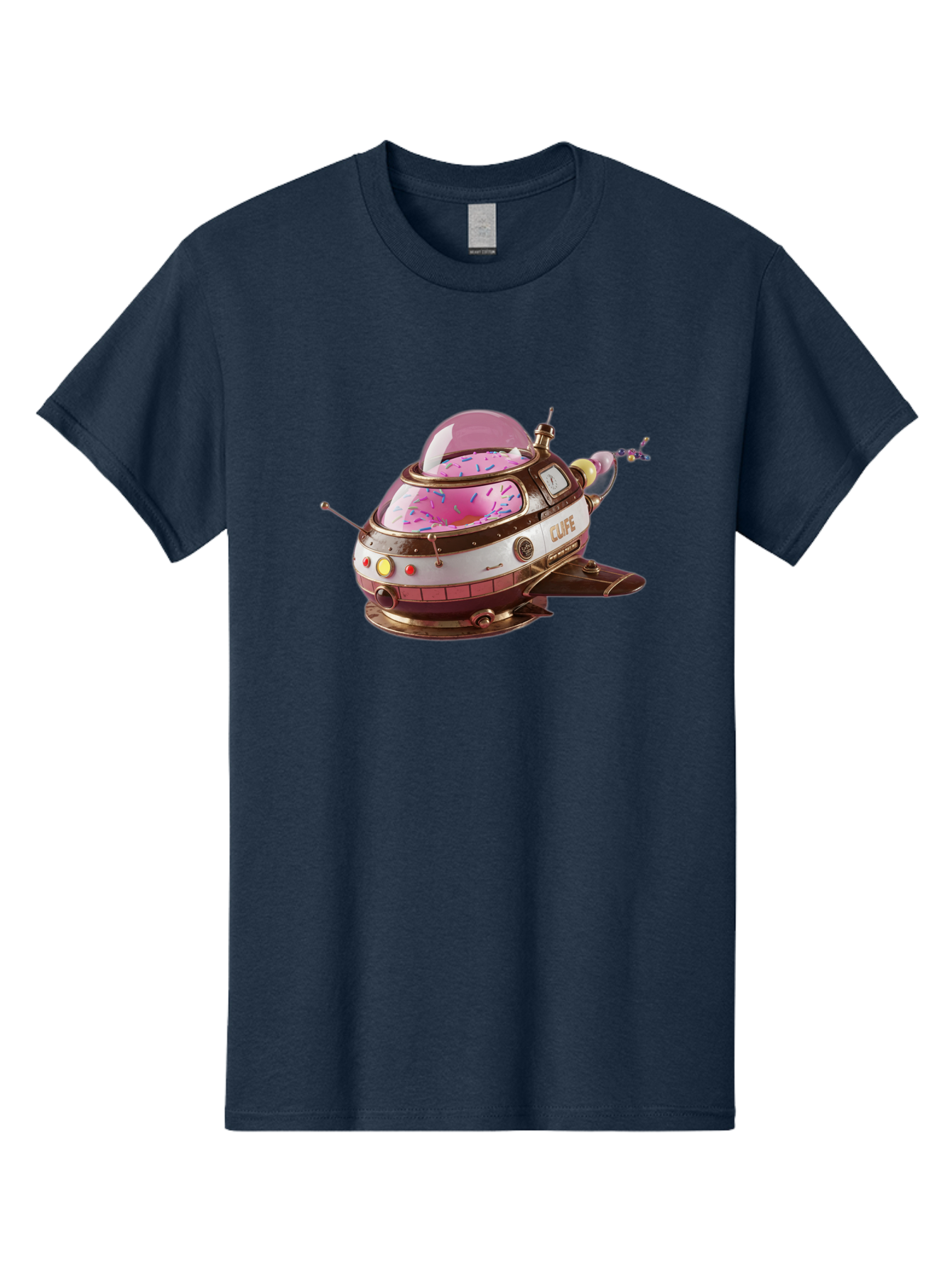 Cufe-Spacecraft Men'S Graphic Tee, 100% Cotton, Comfortable Casual Summer Wear, Machine Washable, Cupcake Spaceship, Futuristic Dessert, Whimsical Design, Sprinkles, Pink Frosting, Retro-Futuristic Style, Cartoonish Charm, Sci-Fi Treat Bab832