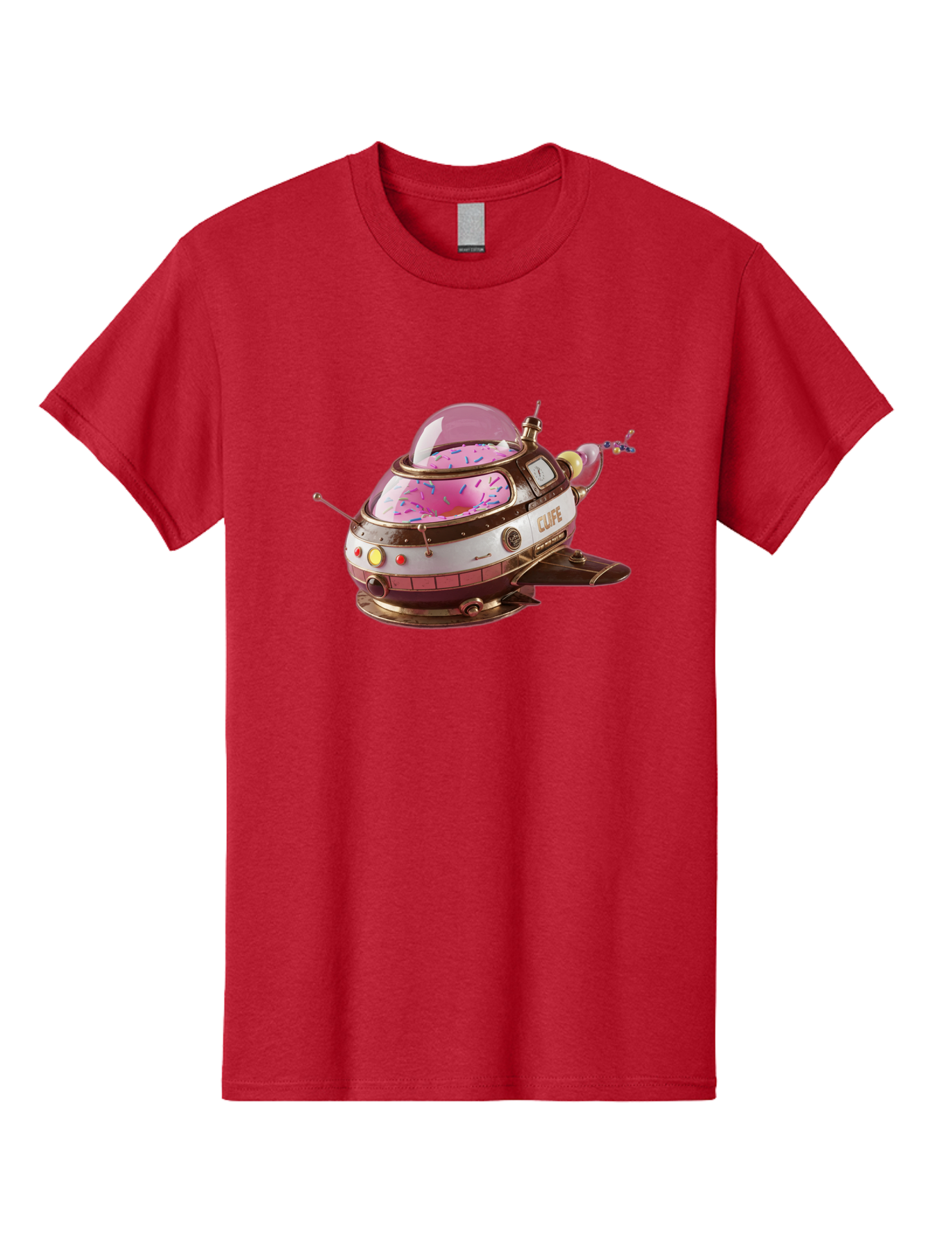 Cufe-Spacecraft Men'S Graphic Tee, 100% Cotton, Comfortable Casual Summer Wear, Machine Washable, Cupcake Spaceship, Futuristic Dessert, Whimsical Design, Sprinkles, Pink Frosting, Retro-Futuristic Style, Cartoonish Charm, Sci-Fi Treat Bab832