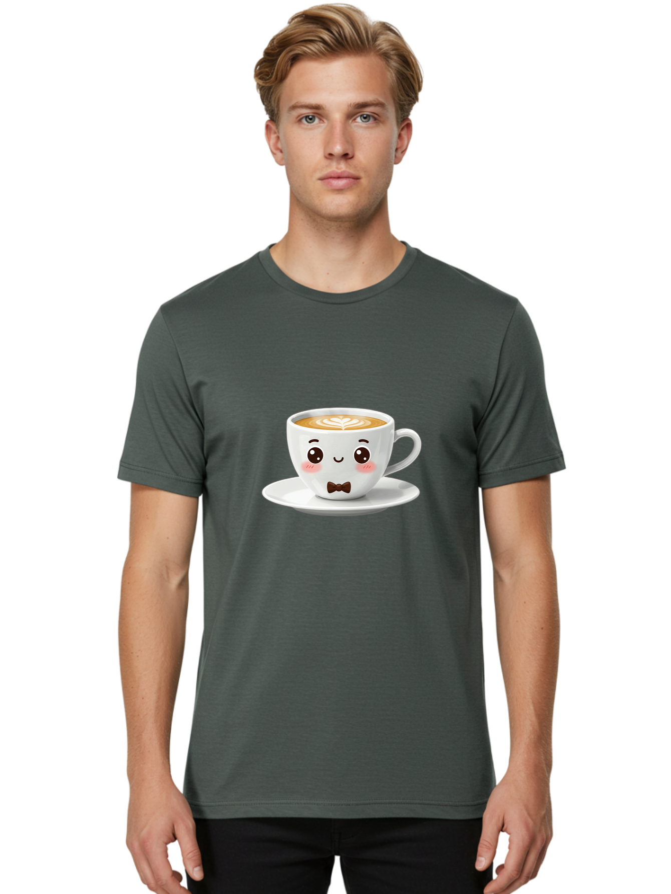 Cup-Of-Coffee-2 Men'S Graphic Tee, 100% Cotton, Comfortable Casual Summer Wear, Machine Washable, Cute Coffee Cup, Cartoon Character, Latte Art, Coffee Lover, Morning Pick-Me-Up, Adorable Design, Coffee Culture, Espresso, Bab834