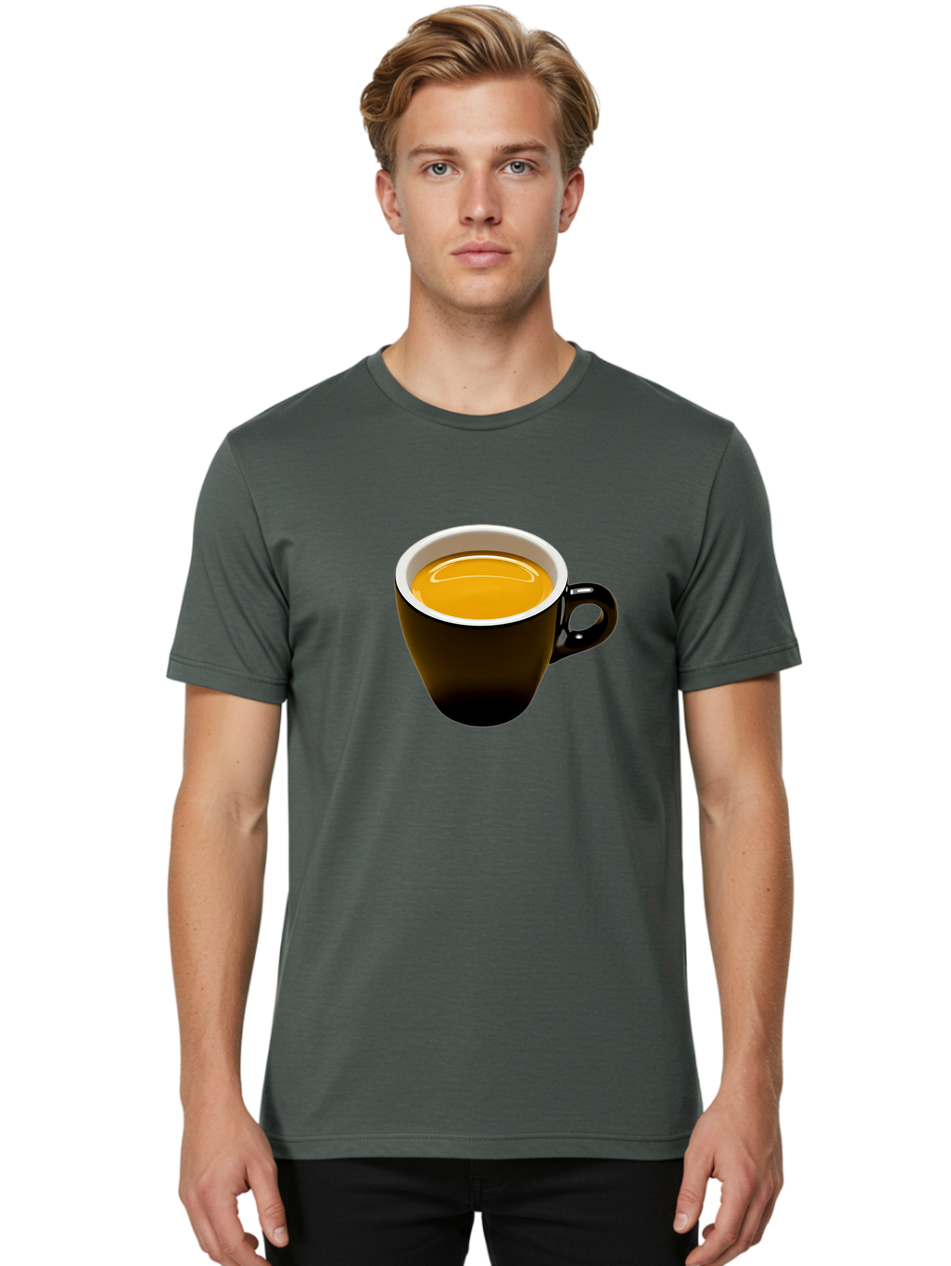 Cup-Of-Tea Men'S Graphic Tee, 100% Cotton, Comfortable Casual Summer Wear, Machine Washable, Black Tea Cup, Yellow Tea, Coffee Mug, Morning Beverage, Relaxing Drink, Cozy Atmosphere, Tea Time, Warm Beverage, Soothing Tea Bab841