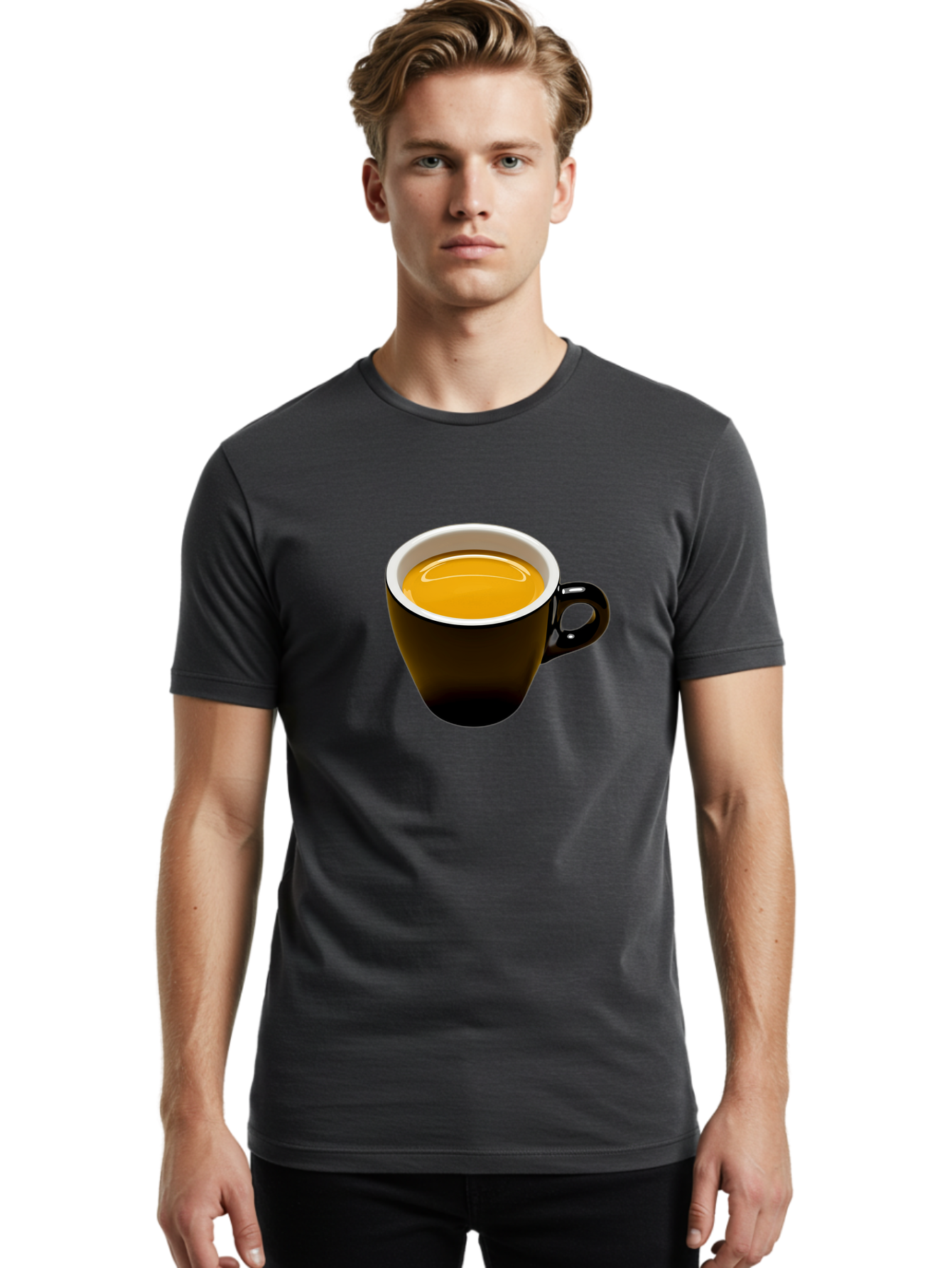 Cup-Of-Tea Men'S Graphic Tee, 100% Cotton, Comfortable Casual Summer Wear, Machine Washable, Black Tea Cup, Yellow Tea, Coffee Mug, Morning Beverage, Relaxing Drink, Cozy Atmosphere, Tea Time, Warm Beverage, Soothing Tea Bab841