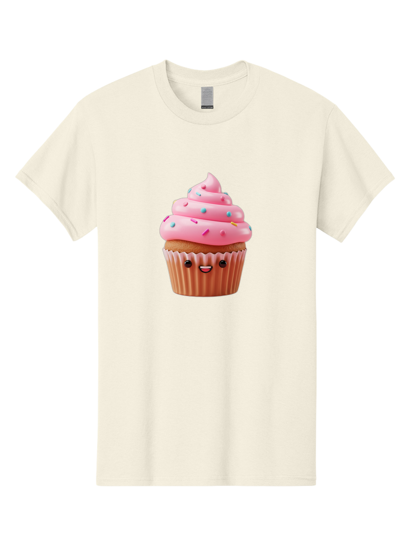 Cupcake Men'S Graphic Tee, 100% Cotton, Comfortable Casual Summer Wear, Machine Washable, Cupcake With Pink Frosting, Sweet Treats, Colorful Sprinkles, Whimsical Design, Happy Face, Dessert Delight, Baked Goods, Cartoon Style Bab843