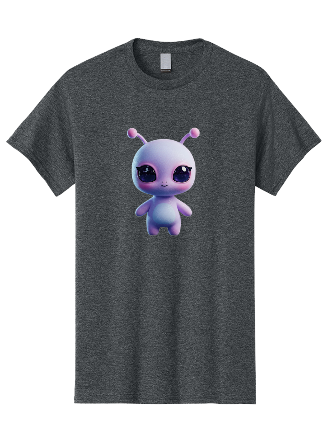 Cute-Alien-Character Men'S Graphic Tee, 100% Cotton, Comfortable Casual Summer Wear, Machine Washable, Alien Character, Cartoon Style, Cute Eyes, Big Eyes, Smiling Face, 3D Rendering, Fantasy Creature, Adorable Being, Purple Hue, Bab844