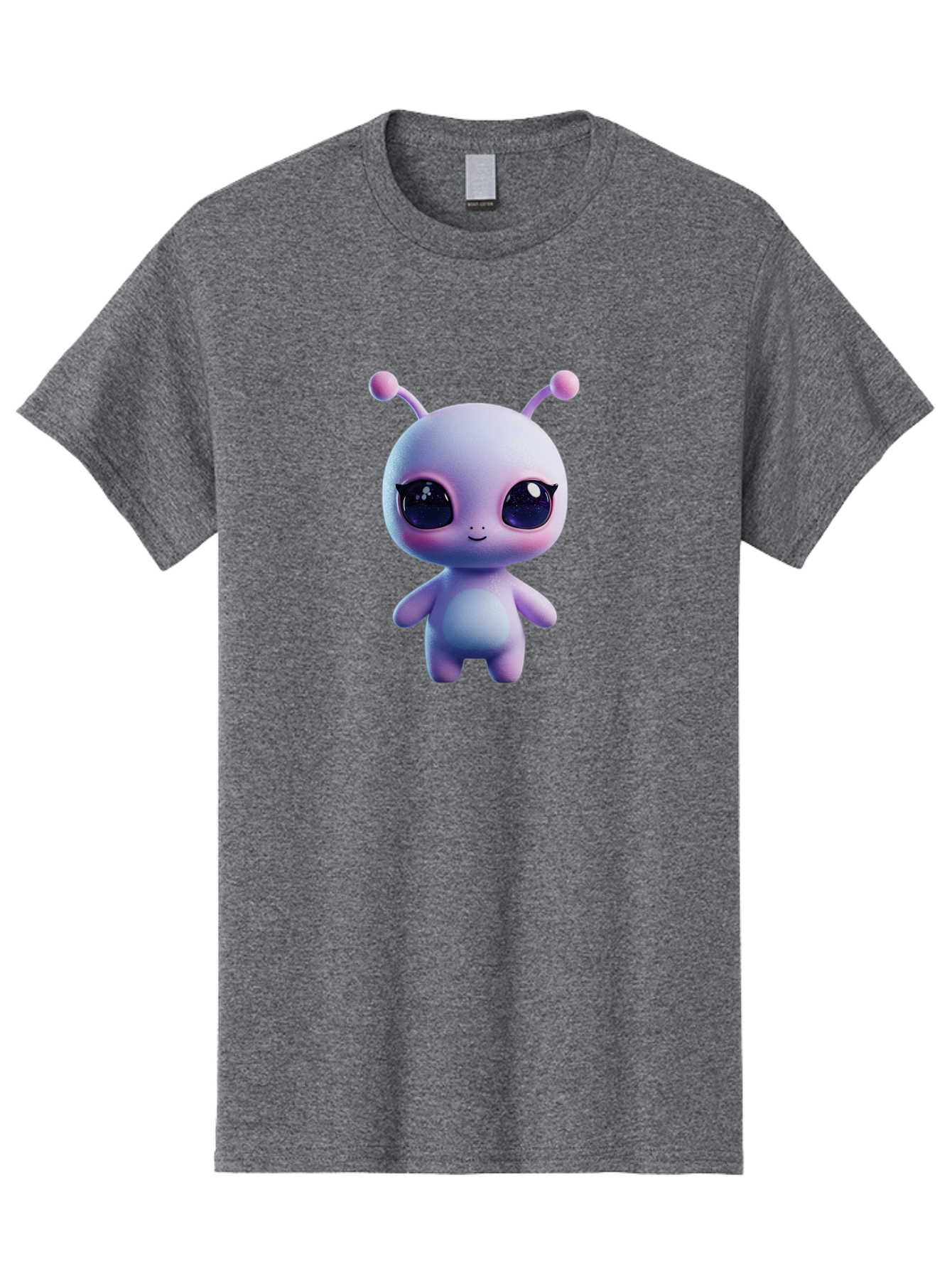Cute-Alien-Character Men'S Graphic Tee, 100% Cotton, Comfortable Casual Summer Wear, Machine Washable, Alien Character, Cartoon Style, Cute Eyes, Big Eyes, Smiling Face, 3D Rendering, Fantasy Creature, Adorable Being, Purple Hue, Bab844