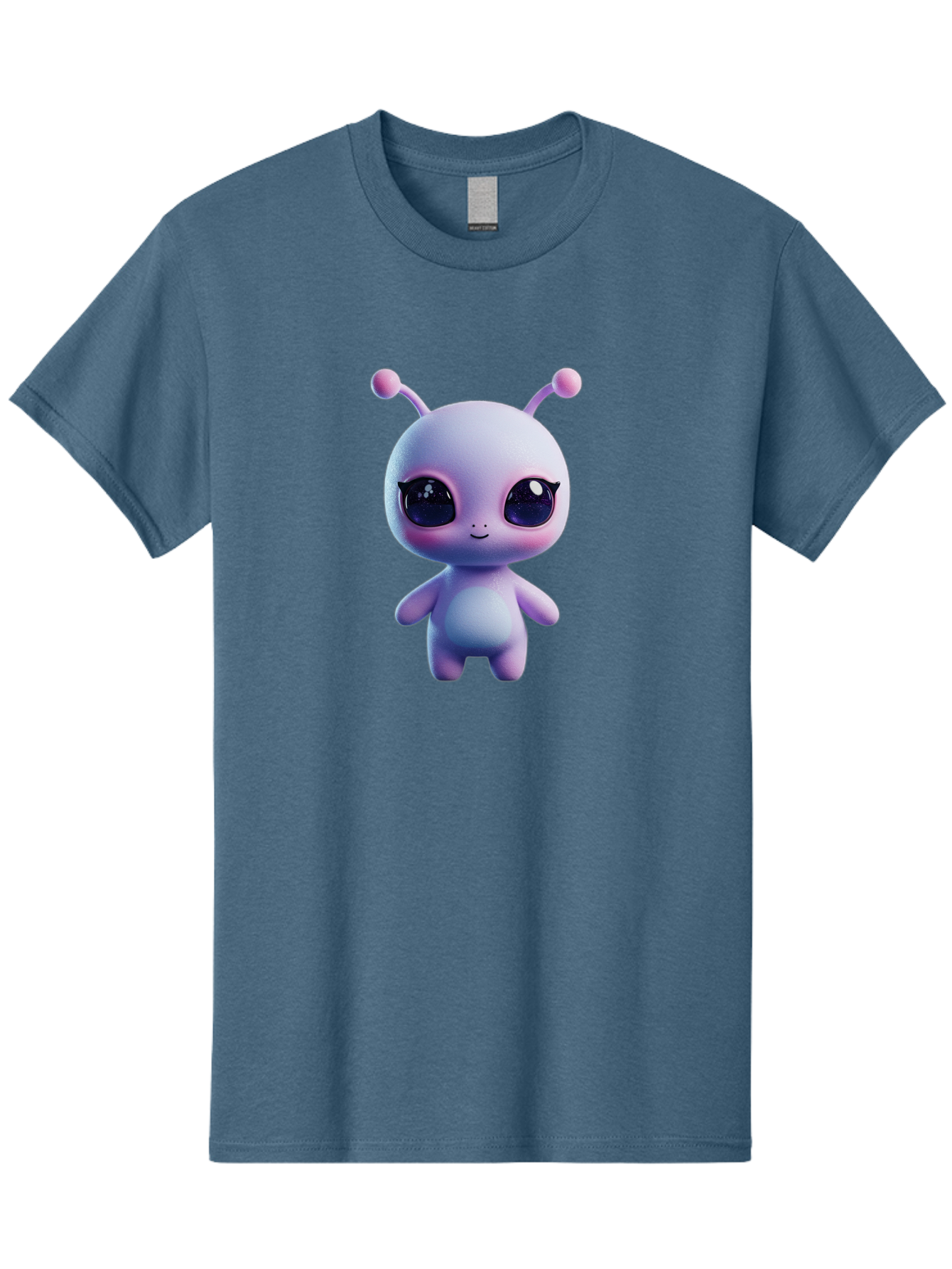 Cute-Alien-Character Men'S Graphic Tee, 100% Cotton, Comfortable Casual Summer Wear, Machine Washable, Alien Character, Cartoon Style, Cute Eyes, Big Eyes, Smiling Face, 3D Rendering, Fantasy Creature, Adorable Being, Purple Hue, Bab844