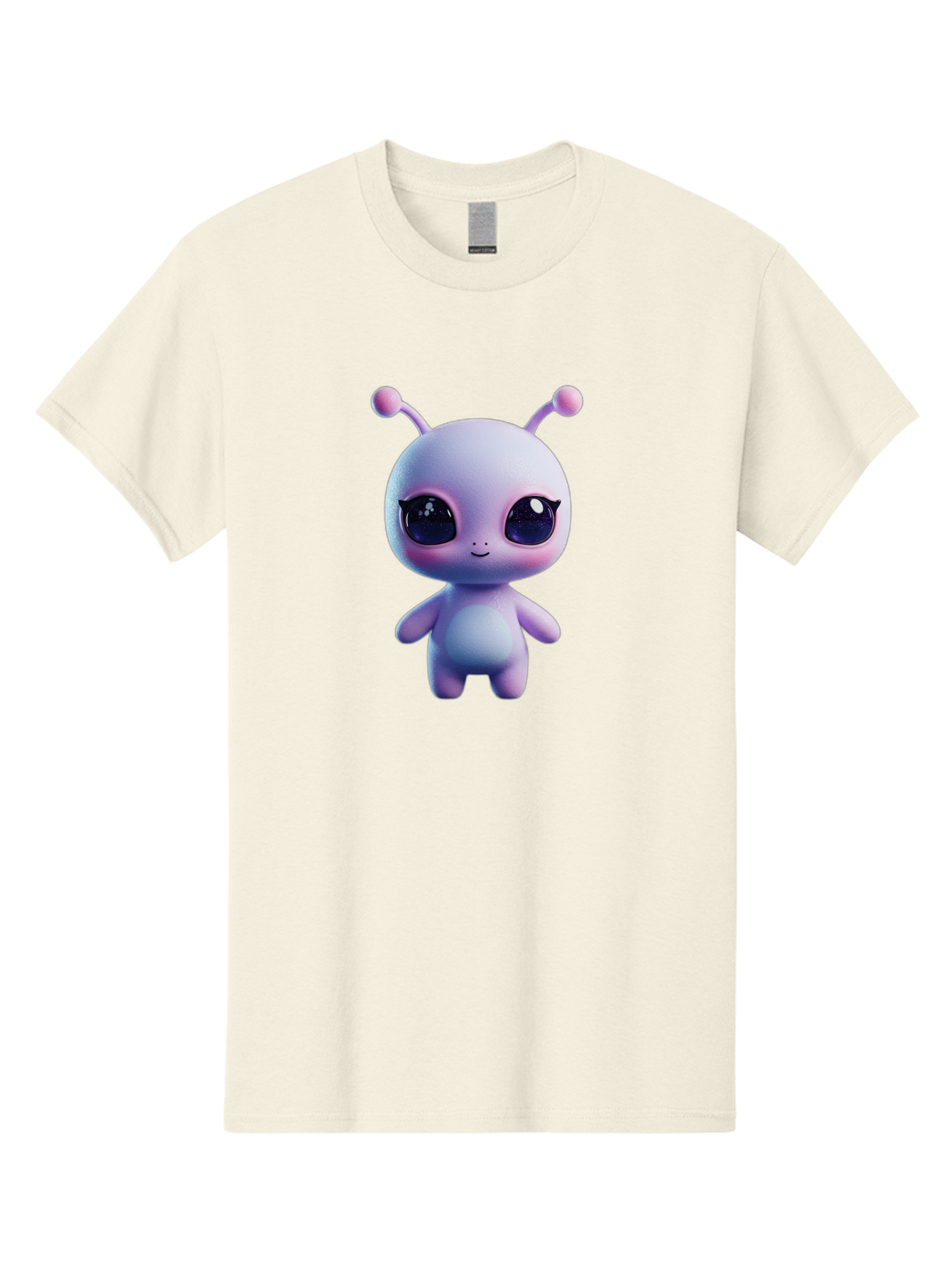 Cute-Alien-Character Men'S Graphic Tee, 100% Cotton, Comfortable Casual Summer Wear, Machine Washable, Alien Character, Cartoon Style, Cute Eyes, Big Eyes, Smiling Face, 3D Rendering, Fantasy Creature, Adorable Being, Purple Hue, Bab844