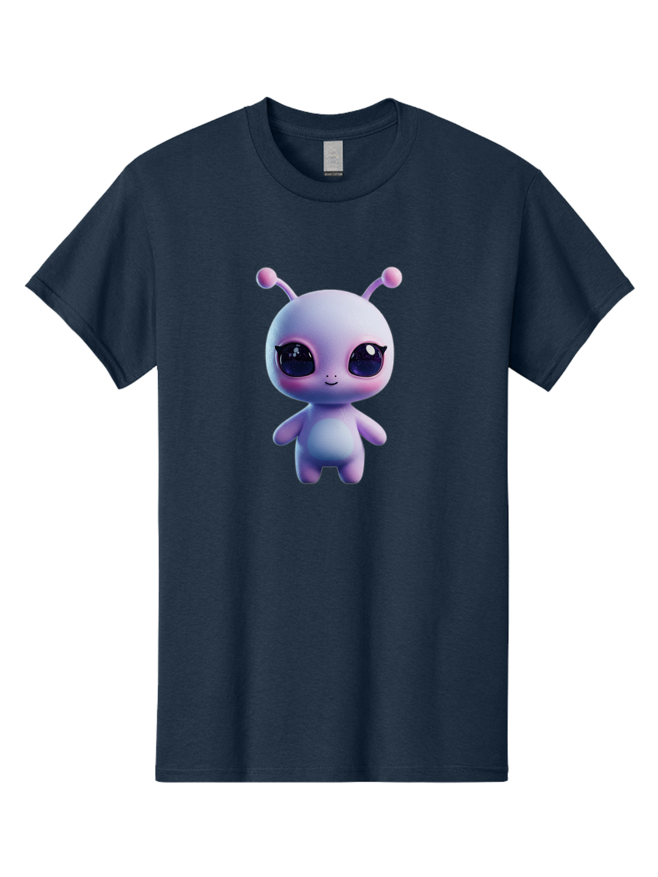 Cute-Alien-Character Men'S Graphic Tee, 100% Cotton, Comfortable Casual Summer Wear, Machine Washable, Alien Character, Cartoon Style, Cute Eyes, Big Eyes, Smiling Face, 3D Rendering, Fantasy Creature, Adorable Being, Purple Hue, Bab844