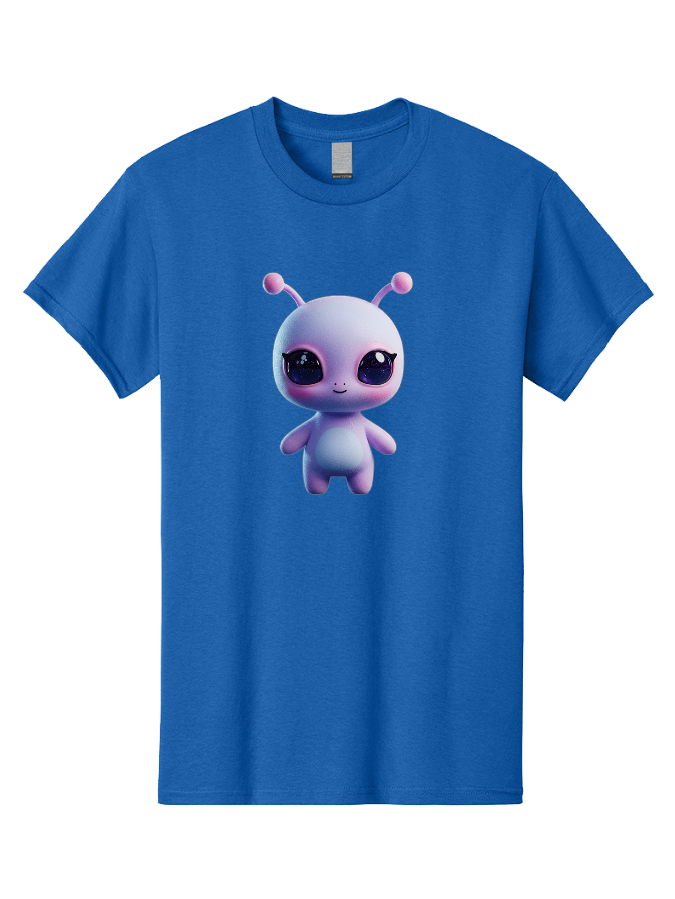 Cute-Alien-Character Men'S Graphic Tee, 100% Cotton, Comfortable Casual Summer Wear, Machine Washable, Alien Character, Cartoon Style, Cute Eyes, Big Eyes, Smiling Face, 3D Rendering, Fantasy Creature, Adorable Being, Purple Hue, Bab844