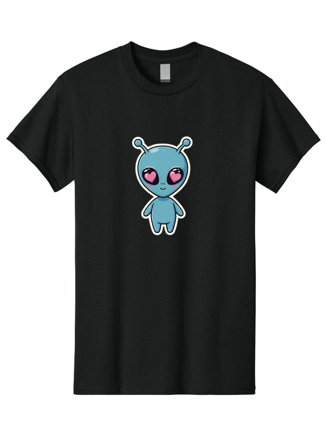 Cute-Alien Men'S Graphic Tee, 100% Cotton, Comfortable Casual Summer Wear, Machine Washable, Cartoon Alien, Cute Extraterrestrial, Blue Creature, Heart Eyes, Pink Irises, Kawaii Character, Alien Illustration, Quirky Design, Adorable Being Bab845