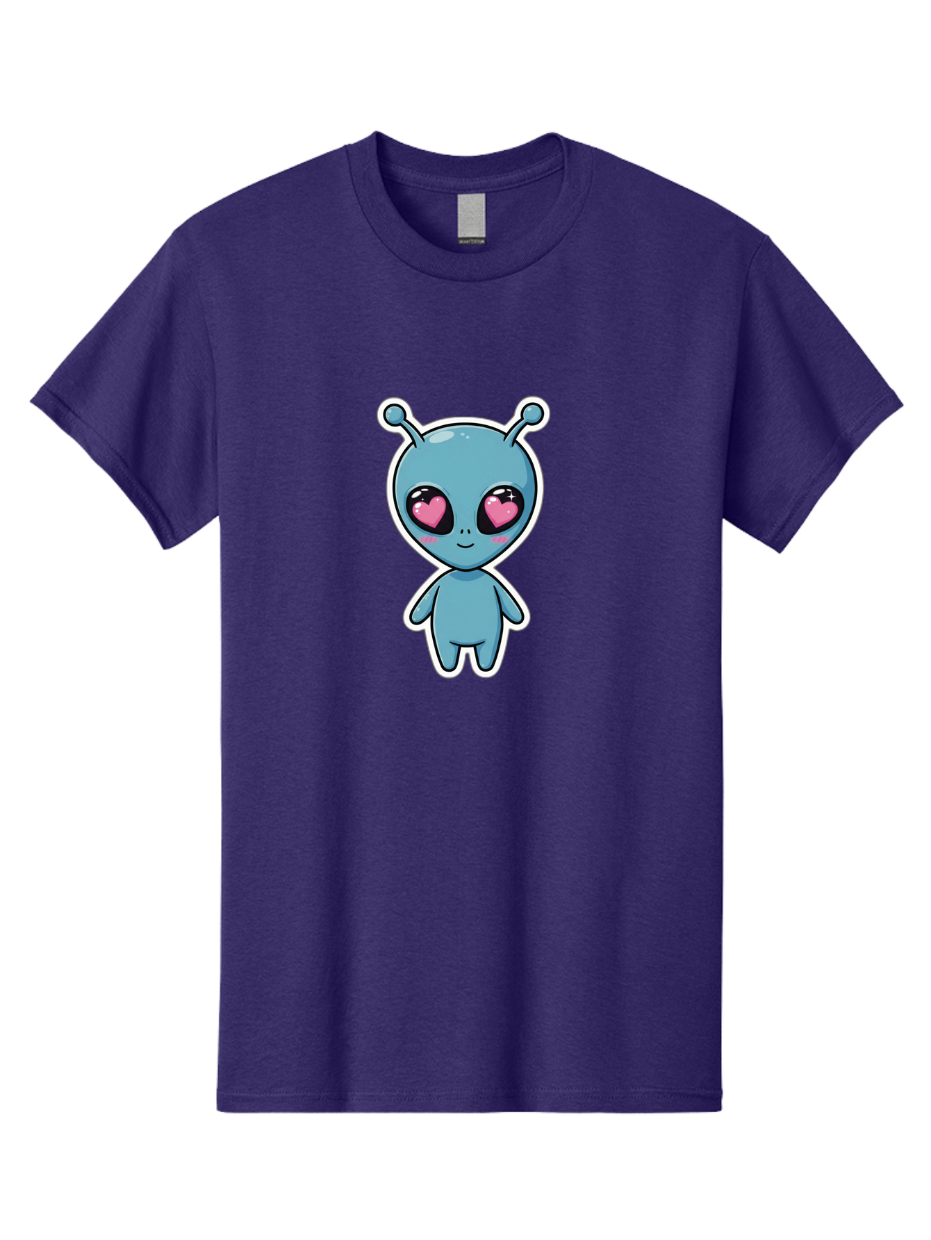 Cute-Alien Men'S Graphic Tee, 100% Cotton, Comfortable Casual Summer Wear, Machine Washable, Cartoon Alien, Cute Extraterrestrial, Blue Creature, Heart Eyes, Pink Irises, Kawaii Character, Alien Illustration, Quirky Design, Adorable Being Bab845