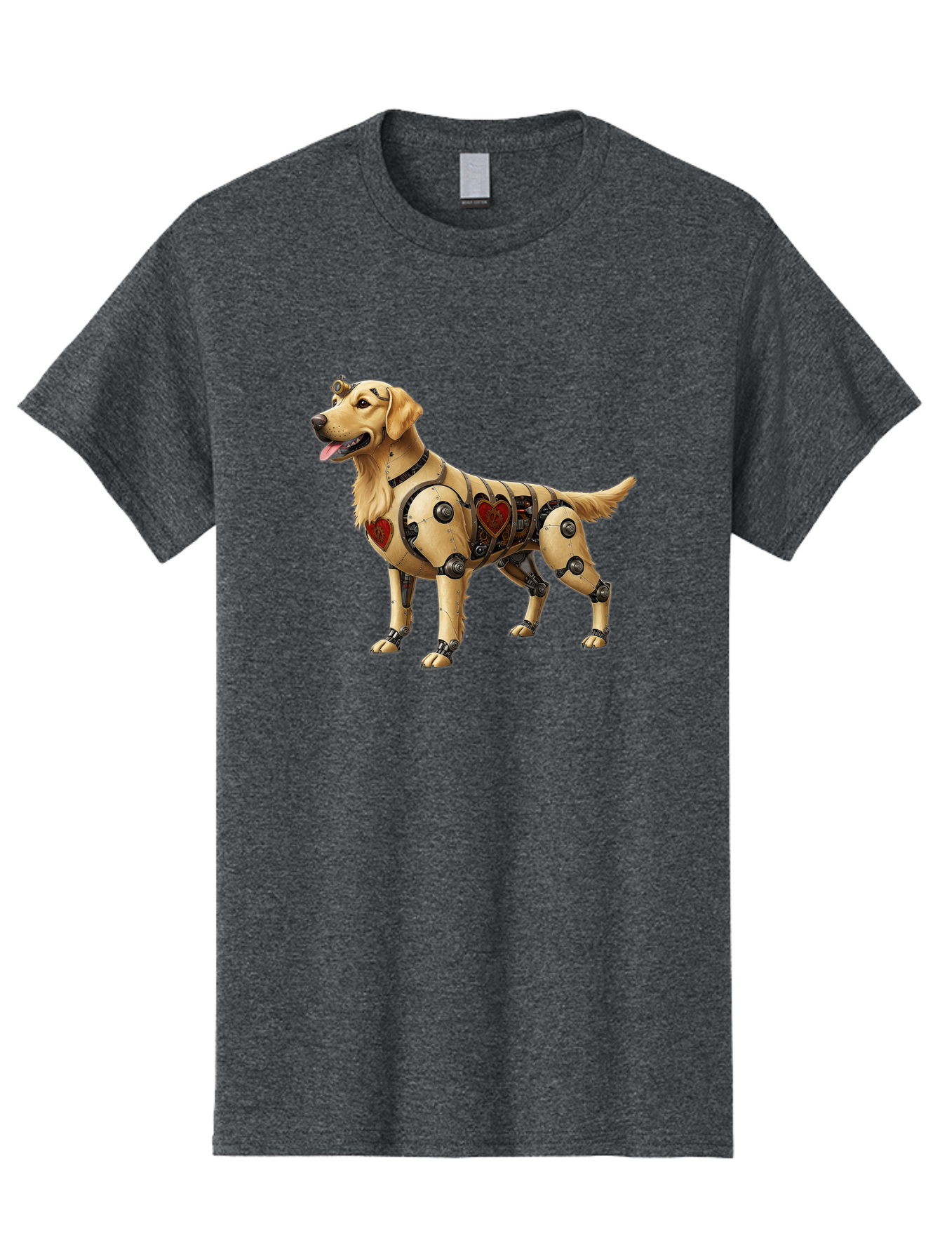 Cyborg-Golden-Retriever Men'S Graphic Tee, 100% Cotton, Comfortable Casual Summer Wear, Machine Washable, Cyborg Dog, Robotic Limbs, Golden Retriever, Futuristic Pet, Sci-Fi Art, Mechanical Enhancements, Heart-Shaped Components, Bab848