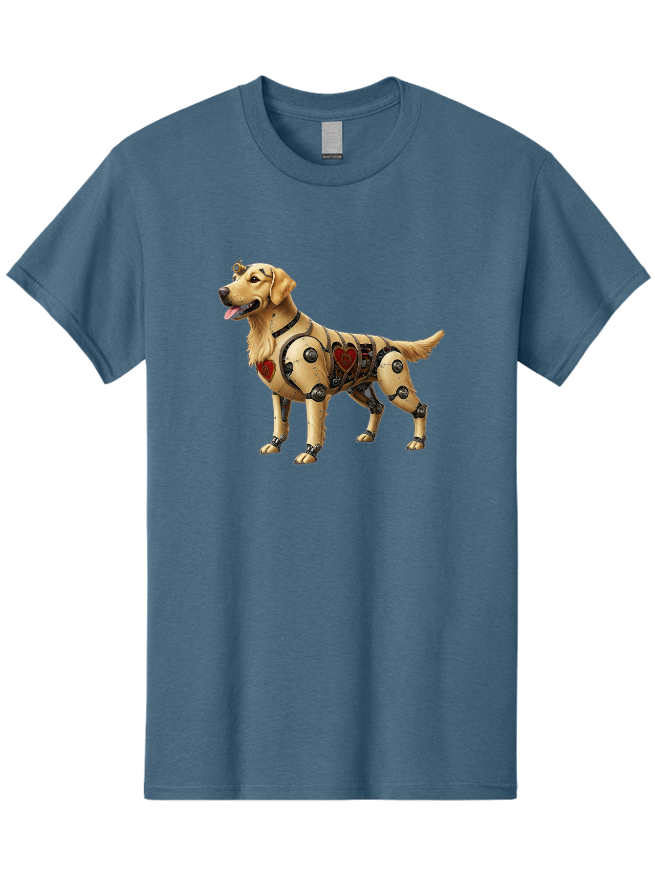 Cyborg-Golden-Retriever Men'S Graphic Tee, 100% Cotton, Comfortable Casual Summer Wear, Machine Washable, Cyborg Dog, Robotic Limbs, Golden Retriever, Futuristic Pet, Sci-Fi Art, Mechanical Enhancements, Heart-Shaped Components, Bab848