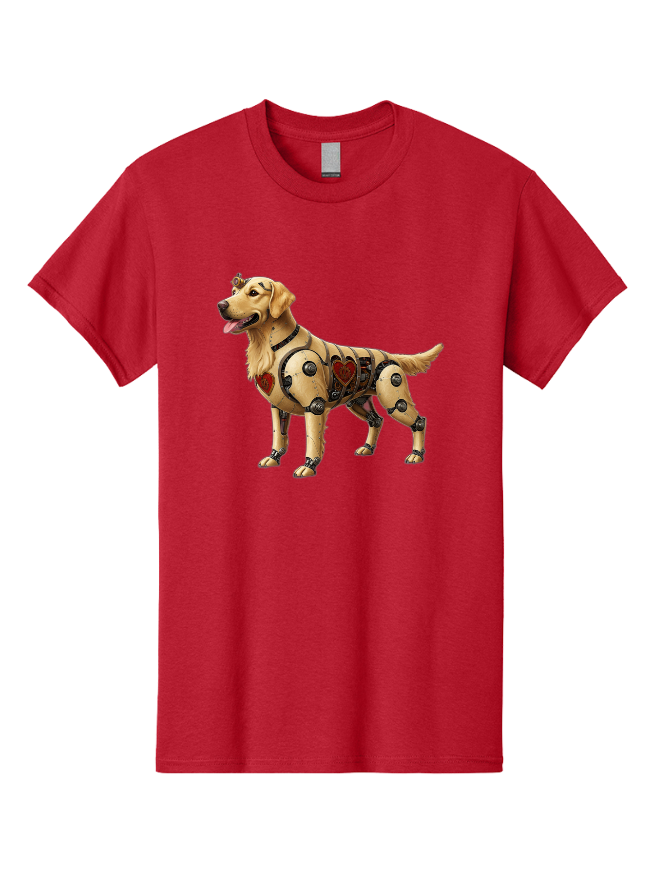 Cyborg-Golden-Retriever Men'S Graphic Tee, 100% Cotton, Comfortable Casual Summer Wear, Machine Washable, Cyborg Dog, Robotic Limbs, Golden Retriever, Futuristic Pet, Sci-Fi Art, Mechanical Enhancements, Heart-Shaped Components, Bab848