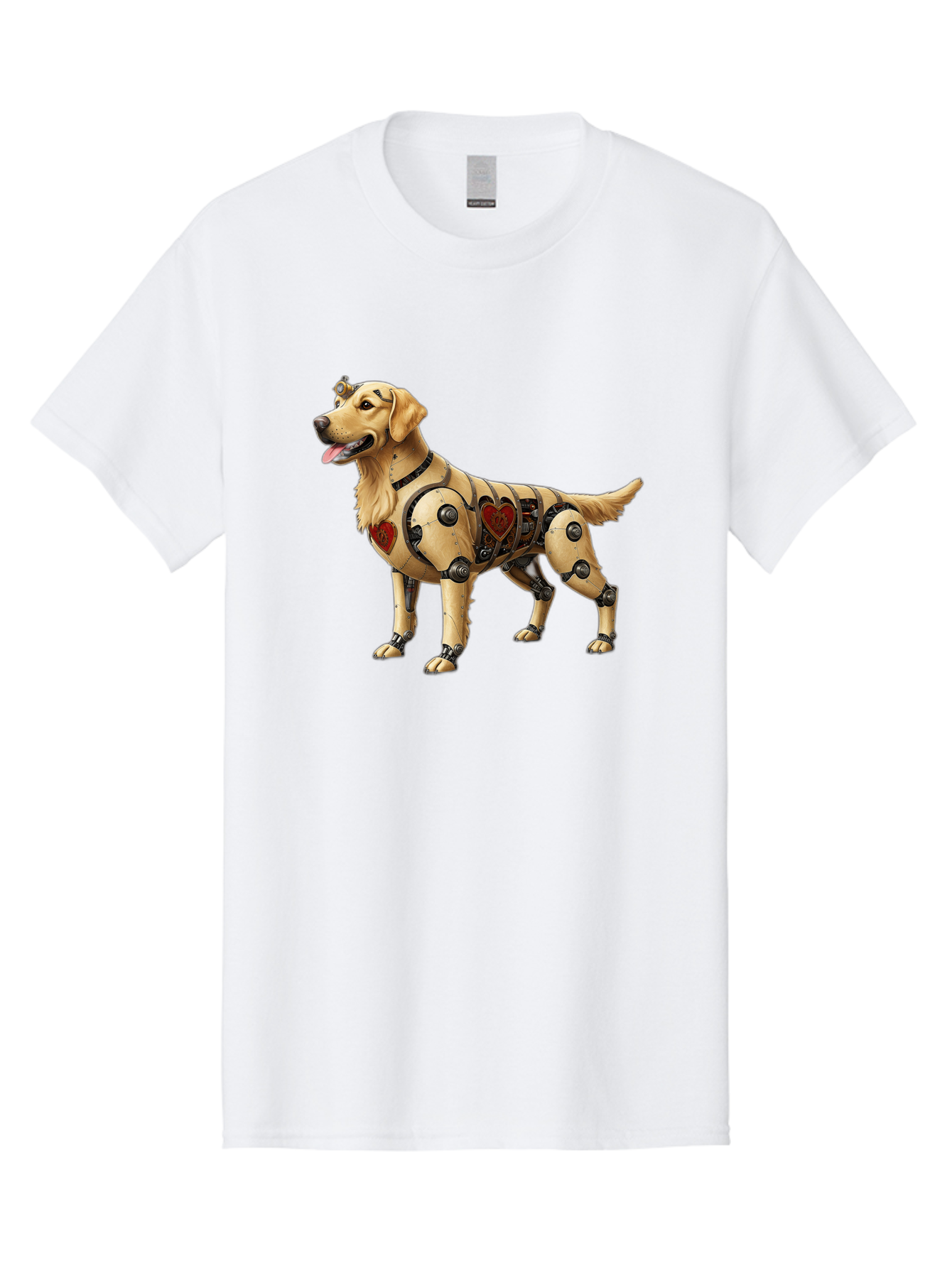 Cyborg-Golden-Retriever Men'S Graphic Tee, 100% Cotton, Comfortable Casual Summer Wear, Machine Washable, Cyborg Dog, Robotic Limbs, Golden Retriever, Futuristic Pet, Sci-Fi Art, Mechanical Enhancements, Heart-Shaped Components, Bab848