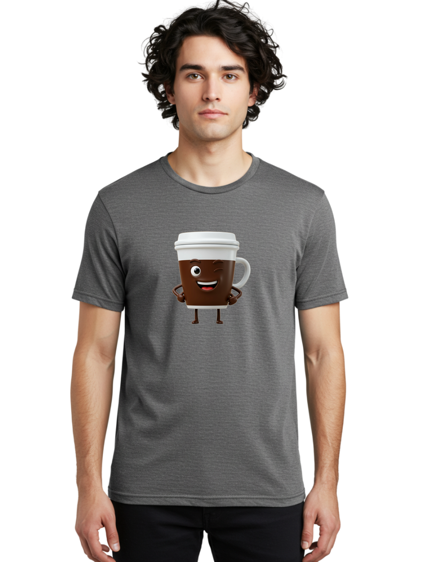 Cyclops-Coffee Men'S Graphic Tee, 100% Cotton, Comfortable Casual Summer Wear, Machine Washable, Cartoon Coffee Cup, Happy Expression, Coffee Culture, Morning Pick-Me-Up, Beverage Character, Funny Face, Playful Design, Coffee Lover, To-Go Cup Bab849