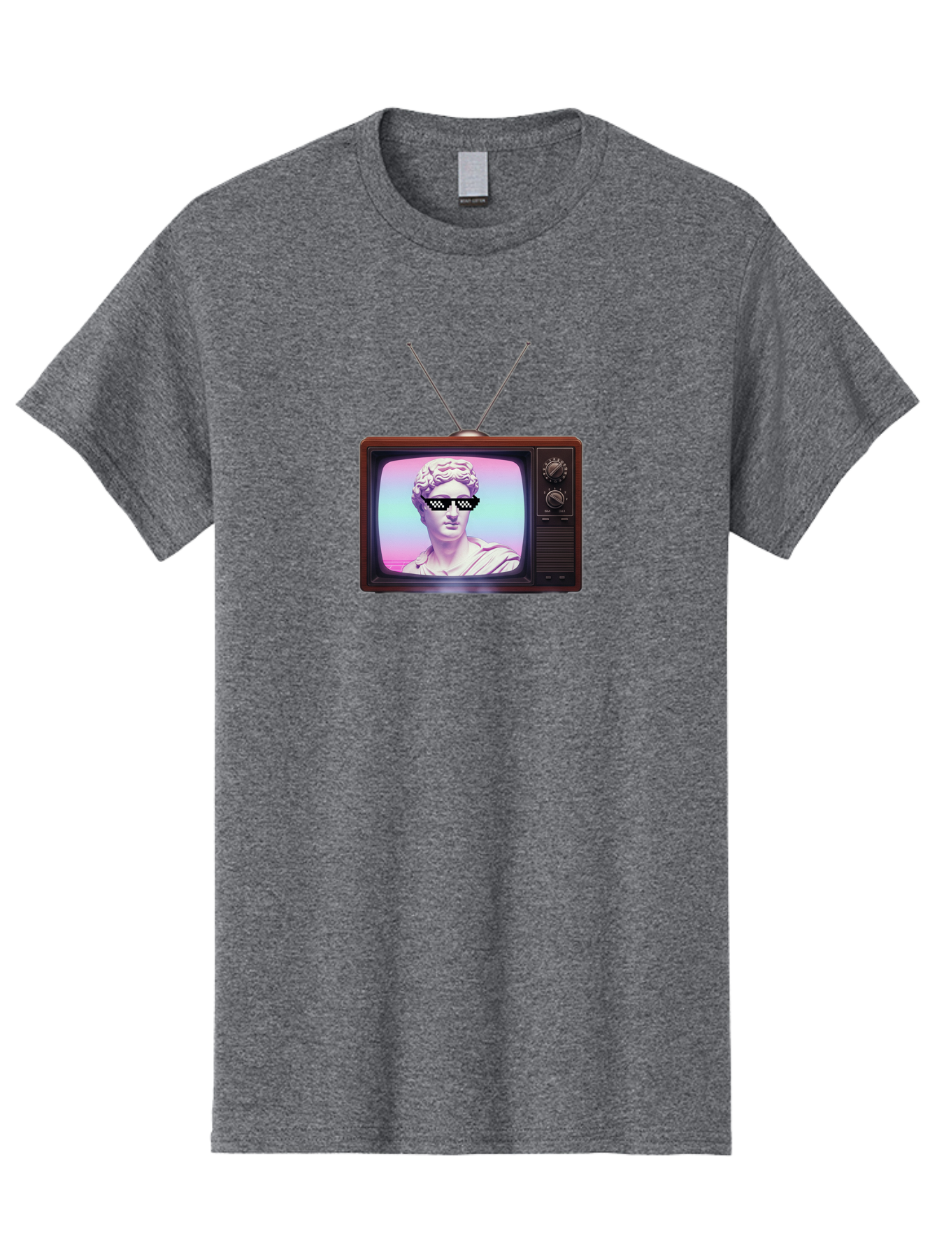 David-Wearing-Sunglasses Men'S Graphic Tee, 100% Cotton, Comfortable Casual Summer Wear, Machine Washable, Vintage Television, Antique Tv, David Statue, Thug Life Shades, Sunglasses On Statue, Pop Culture, Retro Technology, Bab852
