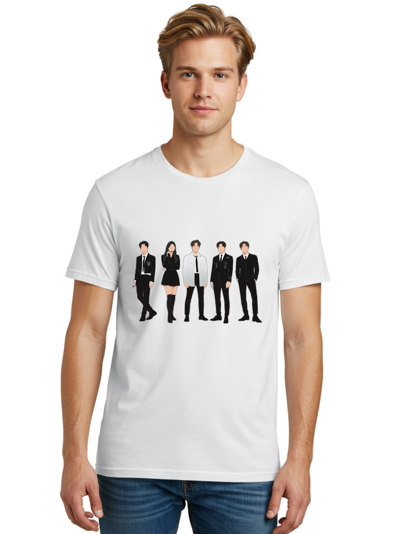 Day6 Men'S Graphic Tee, 100% Cotton, Comfortable Casual Summer Wear, Machine Washable, K-Pop Band, Day6, Male And Female Artists, Black Formal Wear, White Shirts, Black Ties, Fashion Illustration, Trendy Outfits, K-Pop Group Bab853