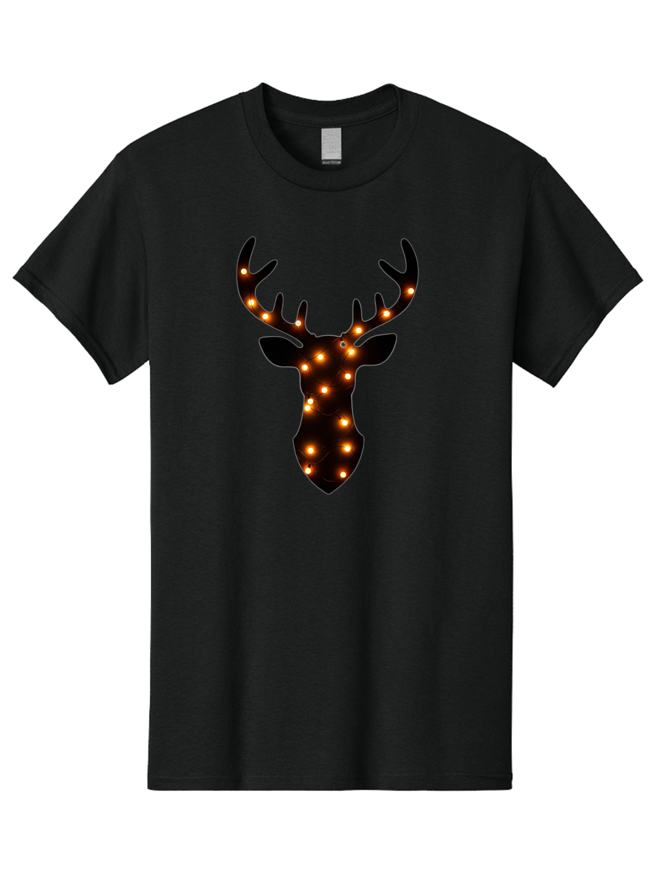 Deer-Head-With-Lights Men'S Graphic Tee, 100% Cotton, Comfortable Casual Summer Wear, Machine Washable, Deer Head Silhouette, String Lights, Festive Decor, Warm Glow, Holiday Decoration, Maroon Lights, Glowing Antlers, Illuminated Wildlife, Bab854