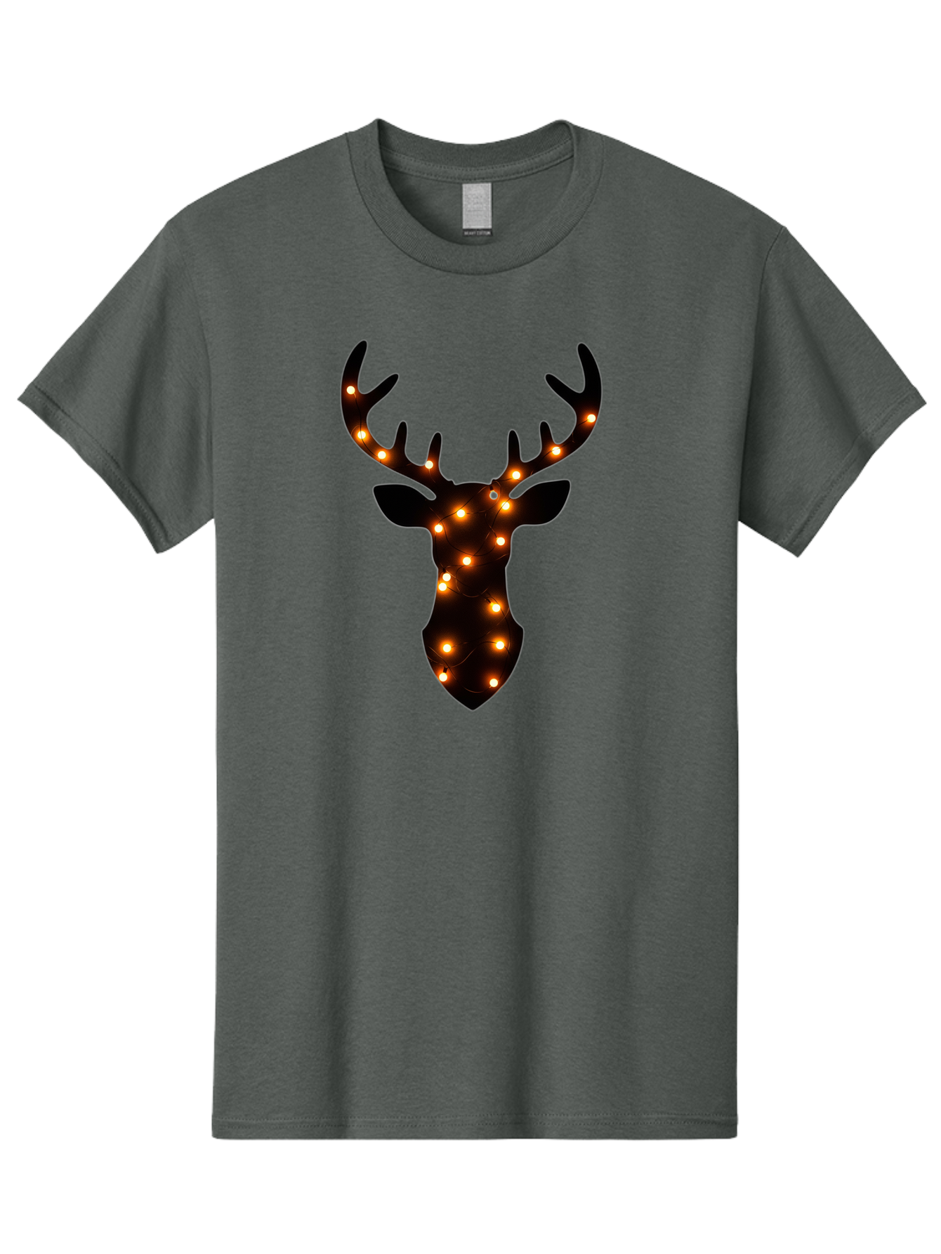 Deer-Head-With-Lights Men'S Graphic Tee, 100% Cotton, Comfortable Casual Summer Wear, Machine Washable, Deer Head Silhouette, String Lights, Festive Decor, Warm Glow, Holiday Decoration, Maroon Lights, Glowing Antlers, Illuminated Wildlife, Bab854