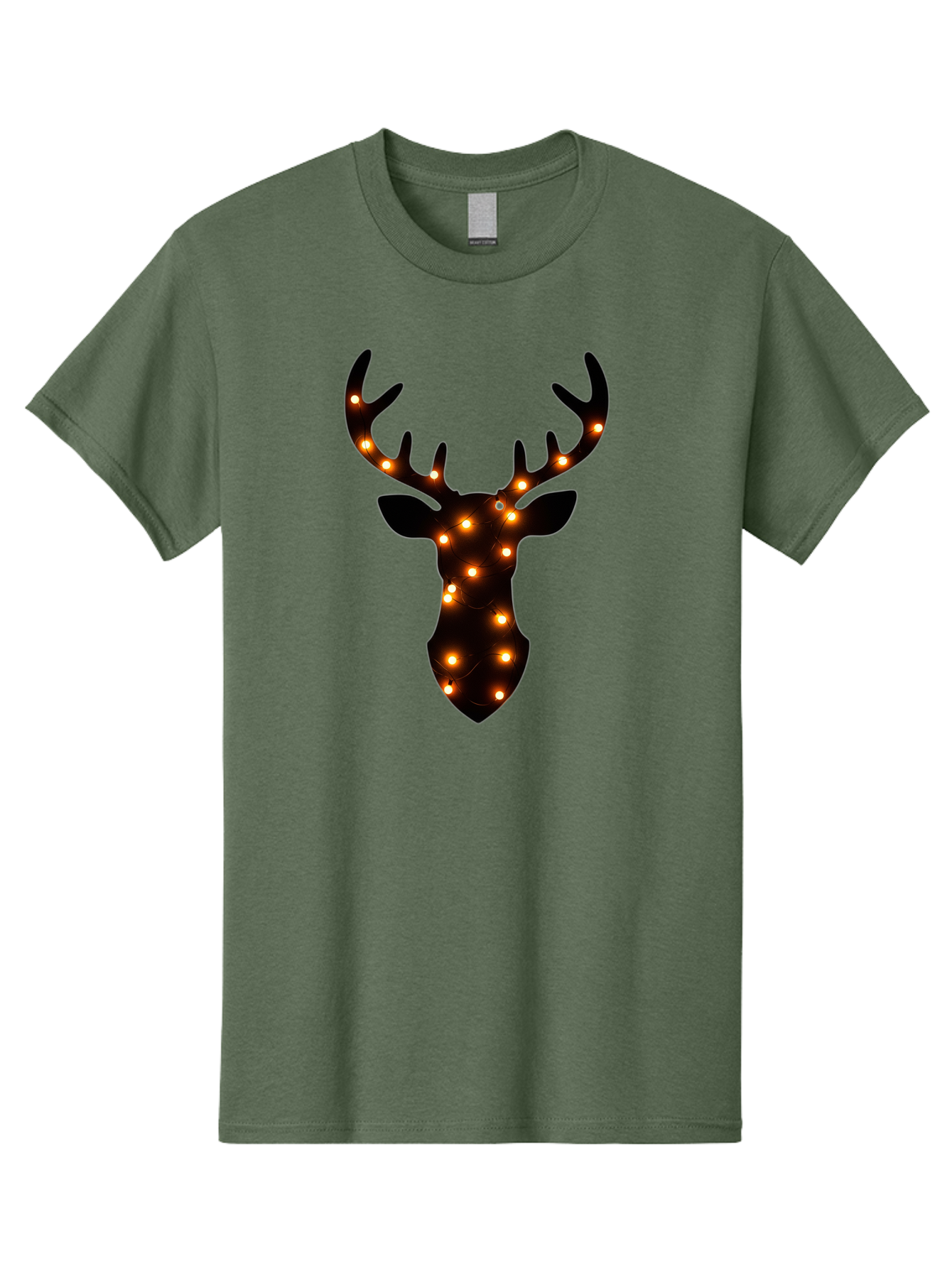 Deer-Head-With-Lights Men'S Graphic Tee, 100% Cotton, Comfortable Casual Summer Wear, Machine Washable, Deer Head Silhouette, String Lights, Festive Decor, Warm Glow, Holiday Decoration, Maroon Lights, Glowing Antlers, Illuminated Wildlife, Bab854