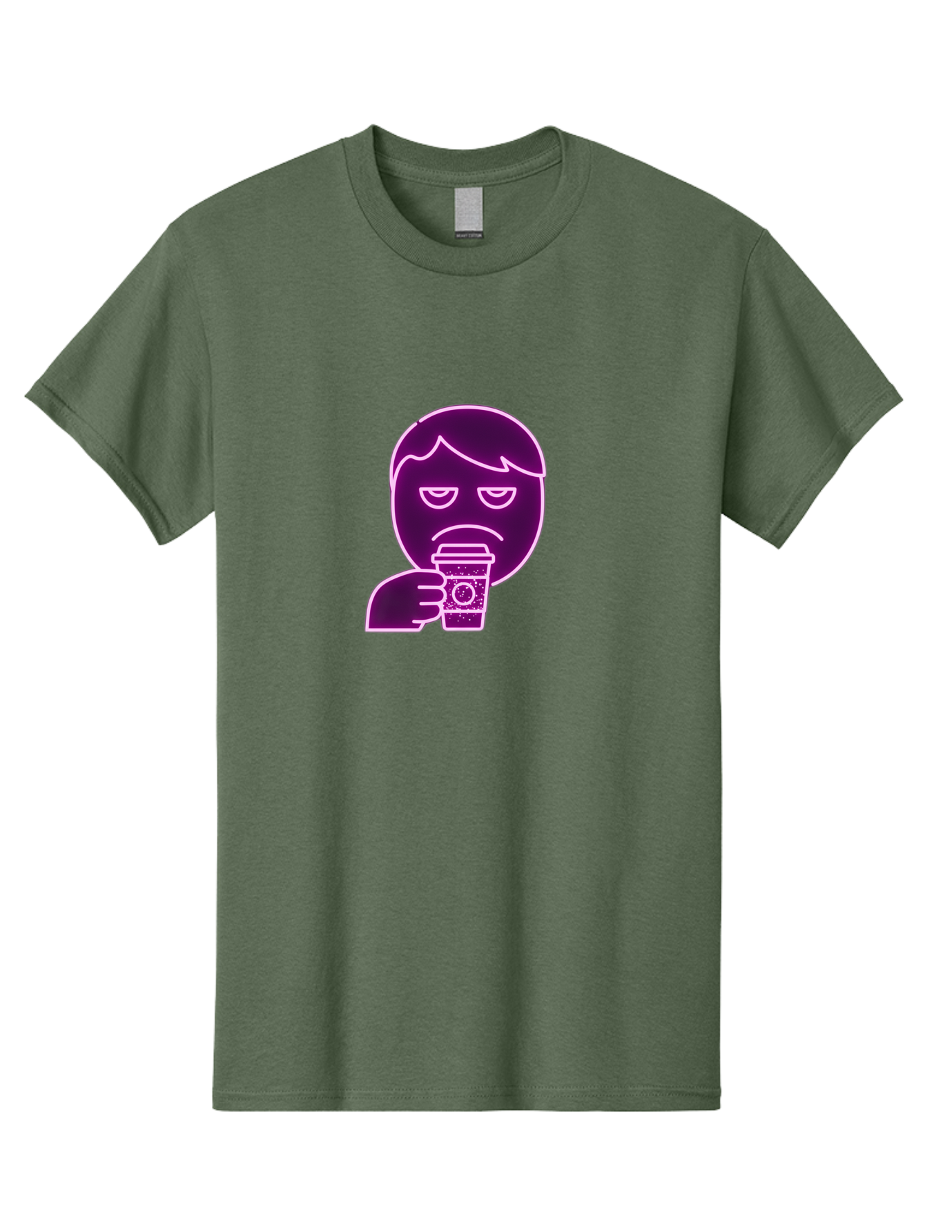Disappointed-Coffee-Drinker Men'S Graphic Tee, 100% Cotton, Comfortable Casual Summer Wear, Machine Washable, Unhappy Person, Drinking Coffee, Sad Face, Frowning, Coffee Cup, Purple Illustration, Cartoon Character, Coffee Lover, Bab857