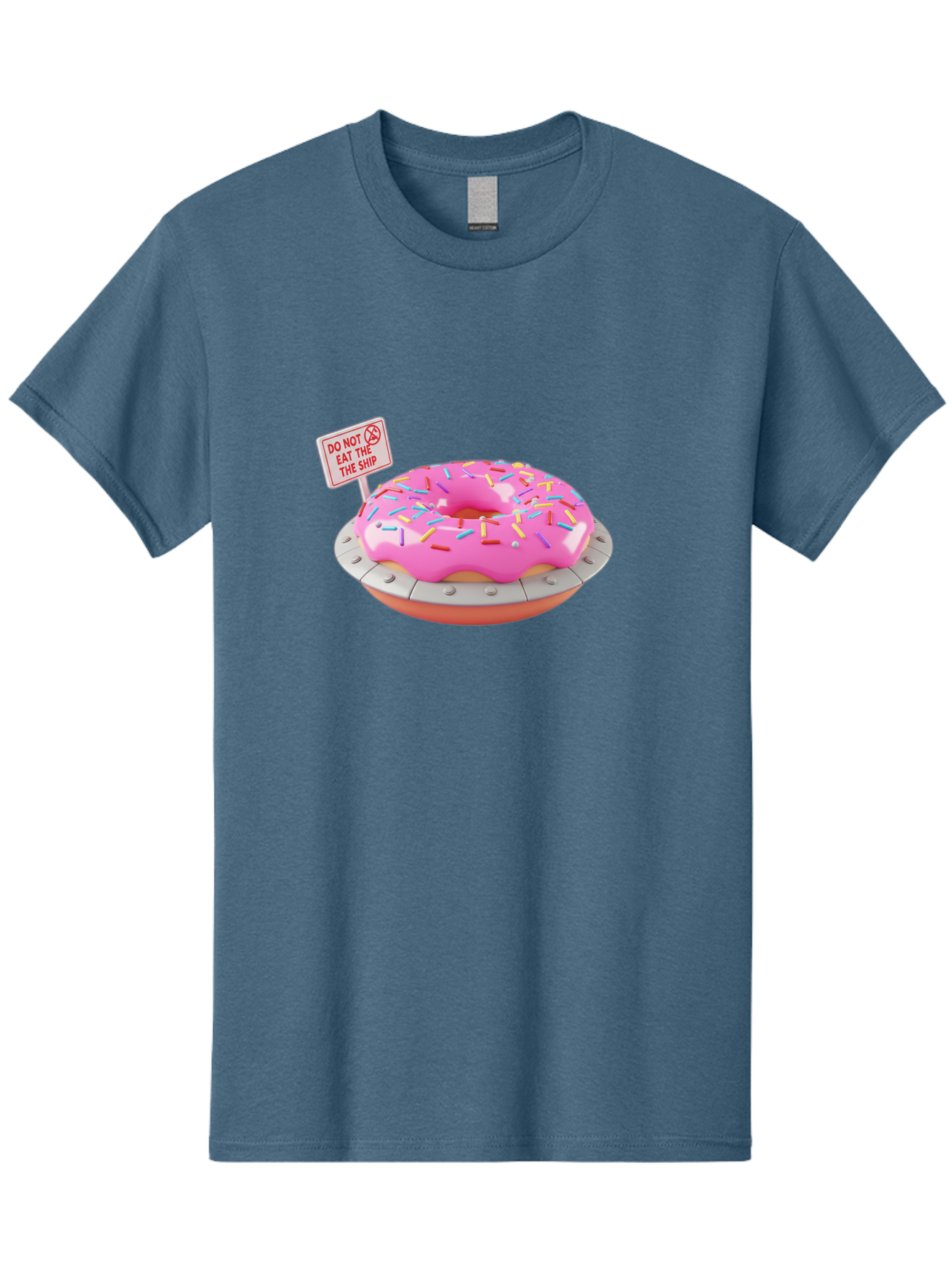Do-Not-Eat-The-Ship-Donut Men'S Graphic Tee, 100% Cotton, Comfortable Casual Summer Wear, Machine Washable, Pink Donut With Sprinkles, Pastel Colors, Whimsical Humor, Funny Warning Sign, Playful Treat, Sweet Temptation, Pink Icing, Bab859