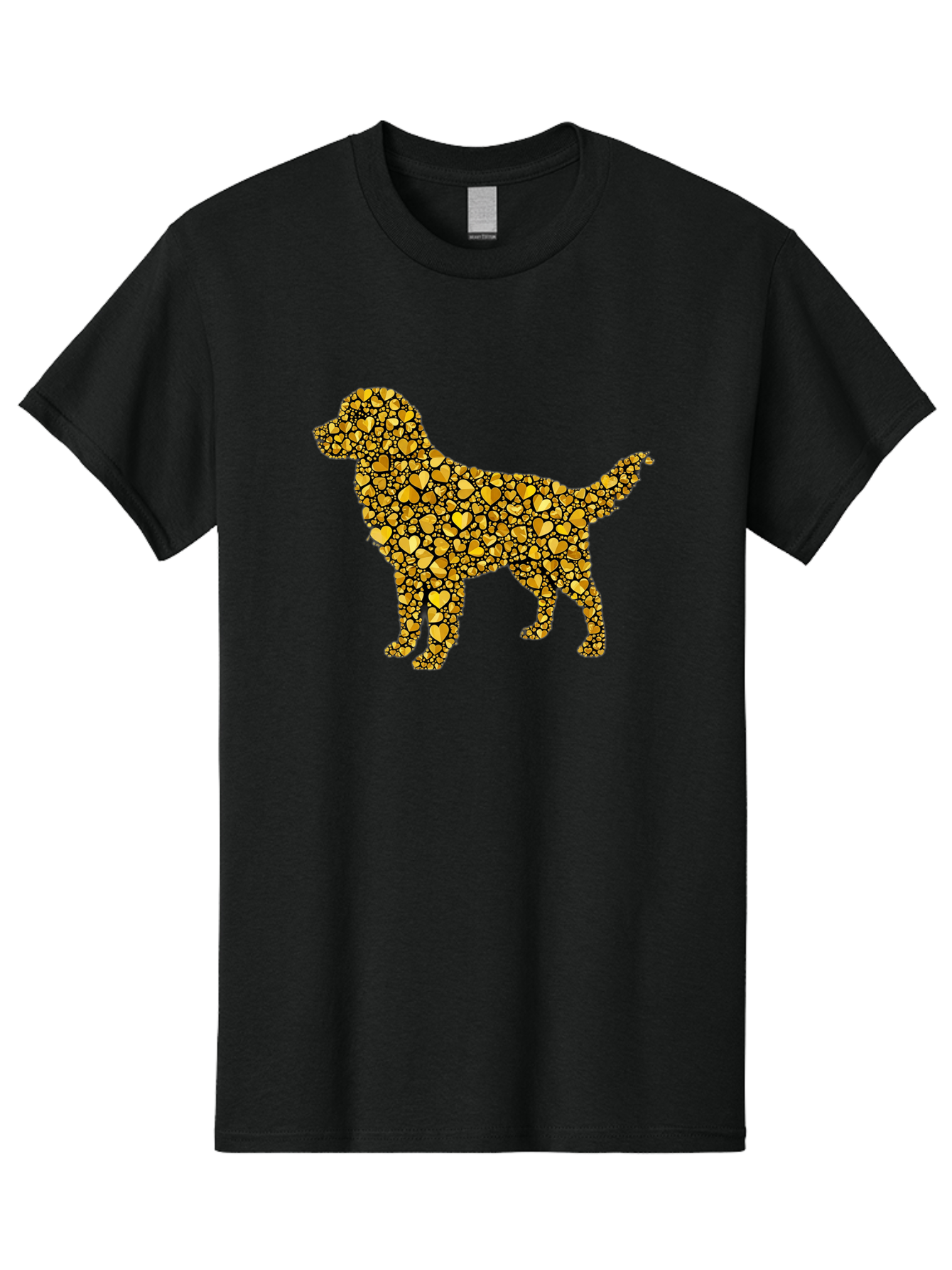 Dog-Golden-Hearts Men'S Graphic Tee, 100% Cotton, Comfortable Casual Summer Wear, Machine Washable, Dog Silhouette, Golden Hearts, Black Outlines, Animal Design, Heart Pattern, Golden Hues, Dog Shape, Heart-Filled Dog Bab860