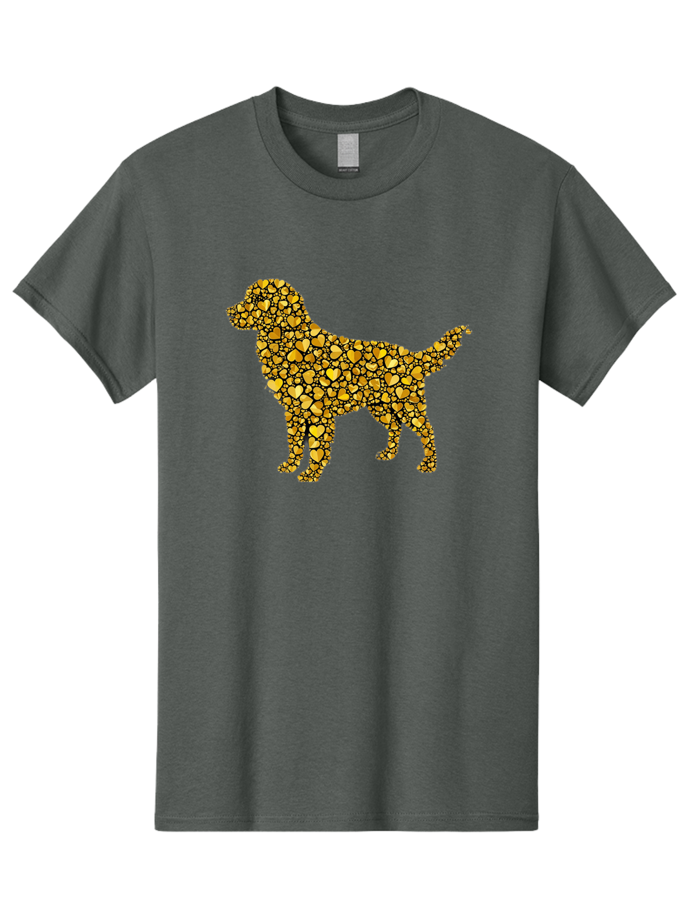 Dog-Golden-Hearts Men'S Graphic Tee, 100% Cotton, Comfortable Casual Summer Wear, Machine Washable, Dog Silhouette, Golden Hearts, Black Outlines, Animal Design, Heart Pattern, Golden Hues, Dog Shape, Heart-Filled Dog Bab860