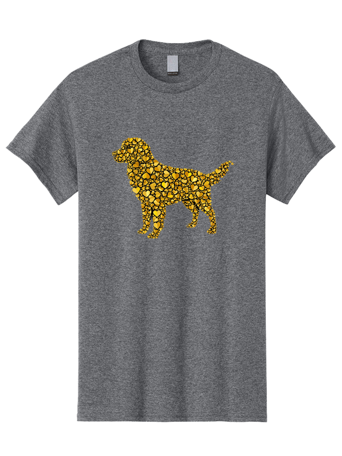 Dog-Golden-Hearts Men'S Graphic Tee, 100% Cotton, Comfortable Casual Summer Wear, Machine Washable, Dog Silhouette, Golden Hearts, Black Outlines, Animal Design, Heart Pattern, Golden Hues, Dog Shape, Heart-Filled Dog Bab860